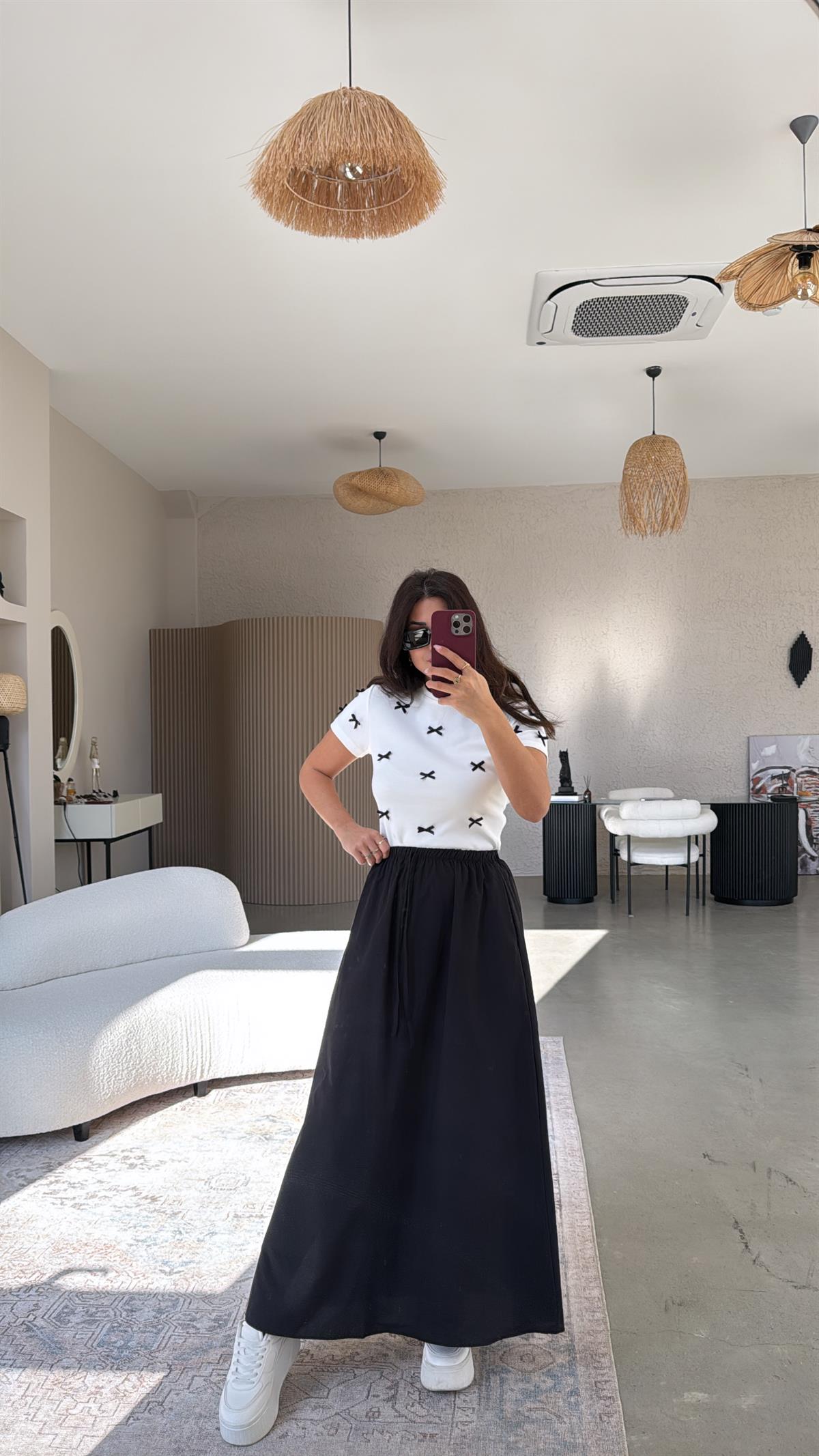 Siyah Poplin Maxi Etek