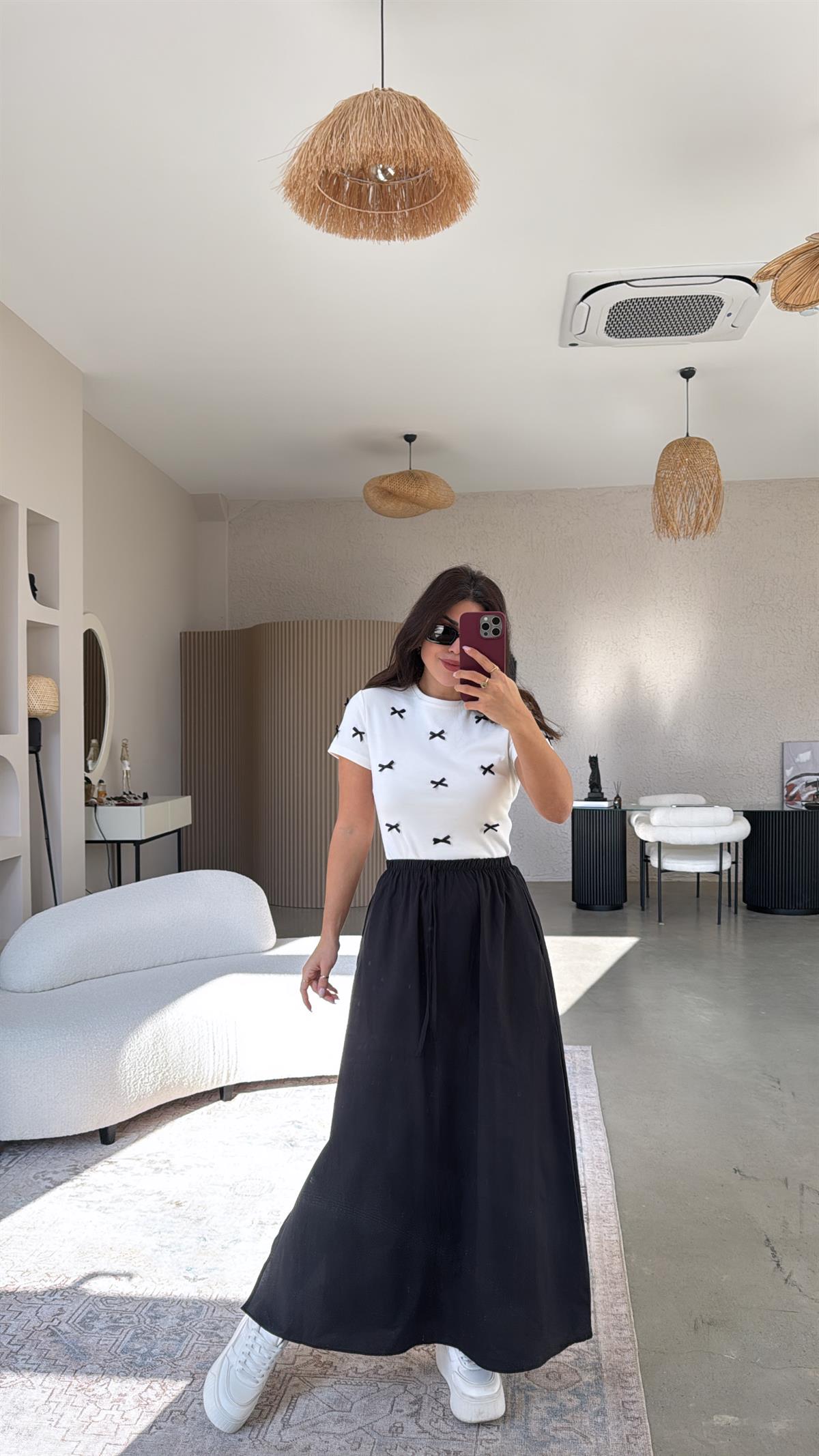 Siyah Poplin Maxi Etek