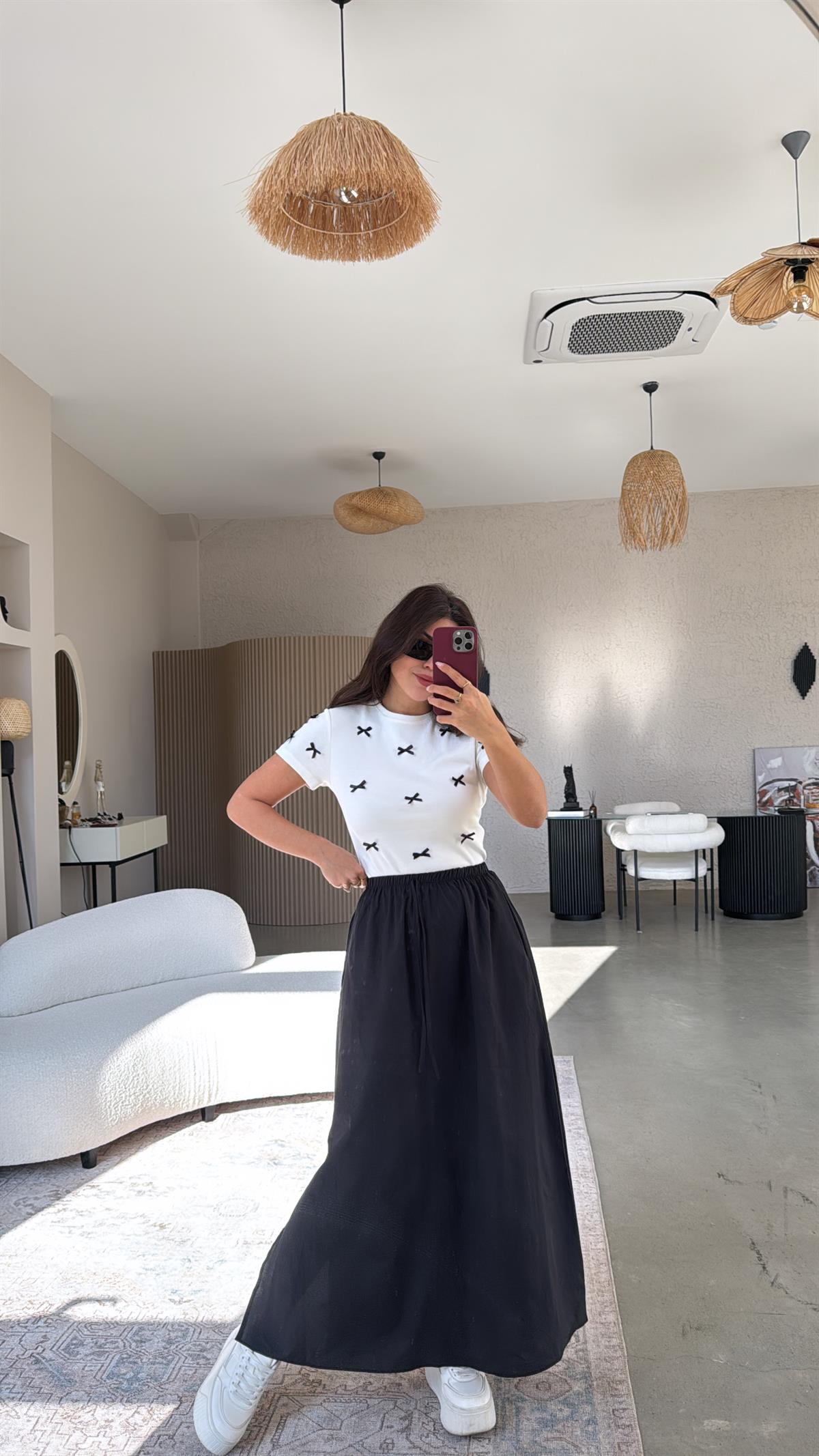 Siyah Poplin Maxi Etek