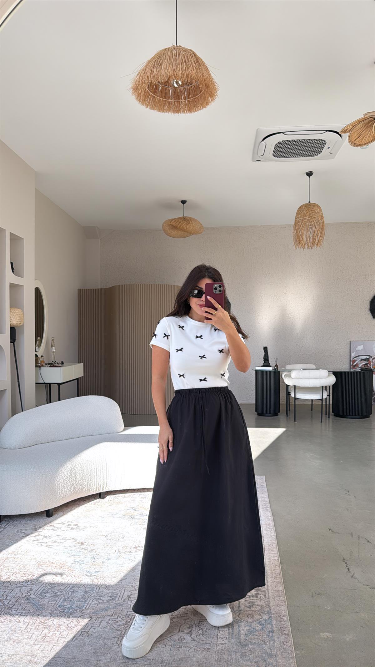 Siyah Poplin Maxi Etek