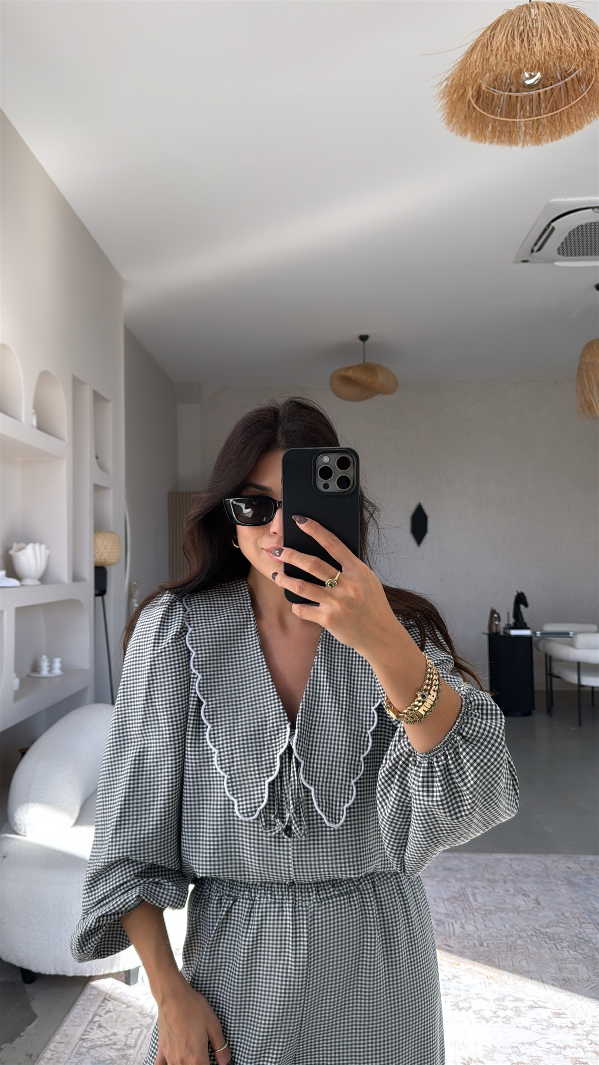 Siyah Pötikareli Romantik Pantolon Bluz Takım