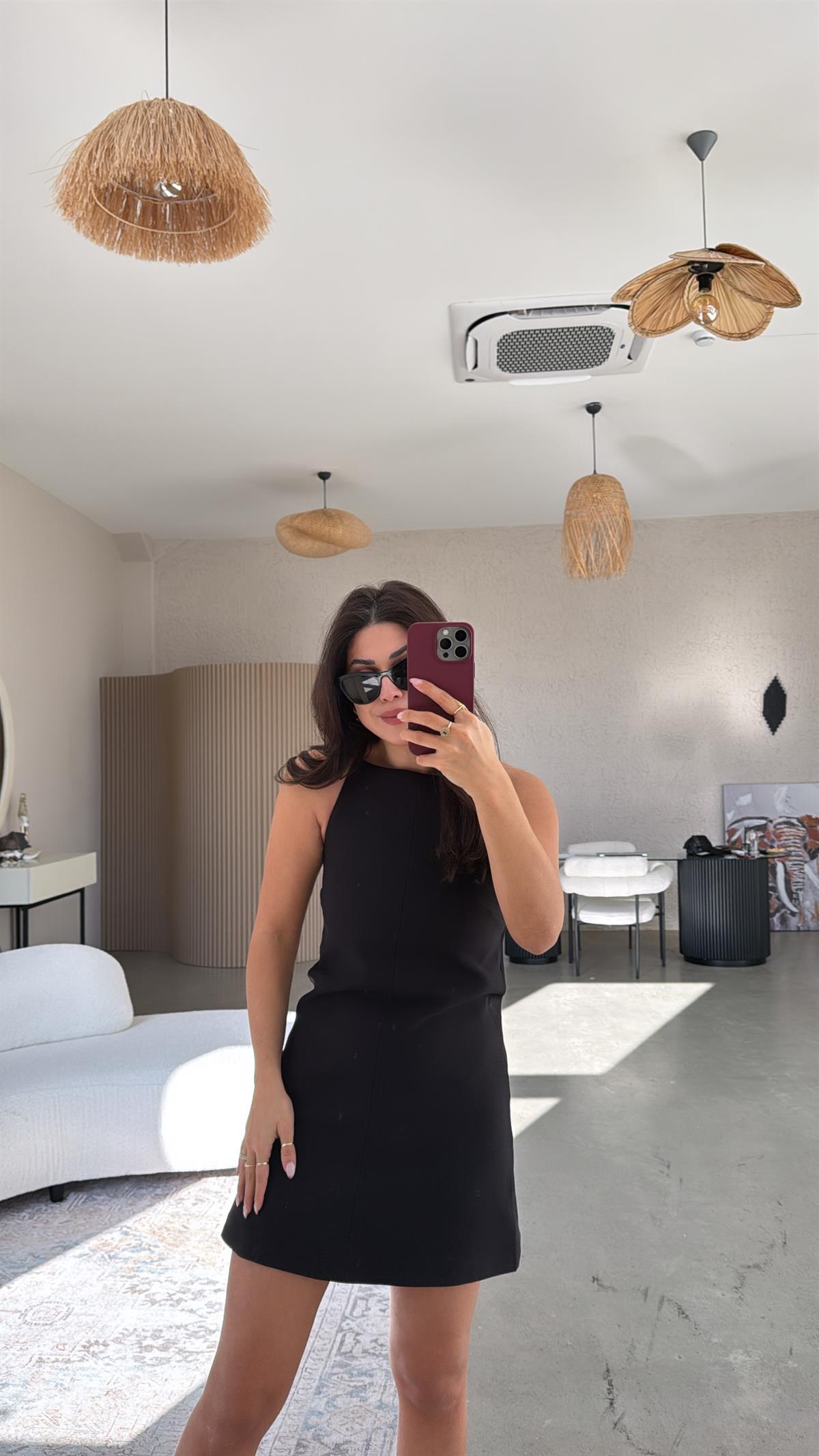 Siyah Premium Askılı Mini Elbise