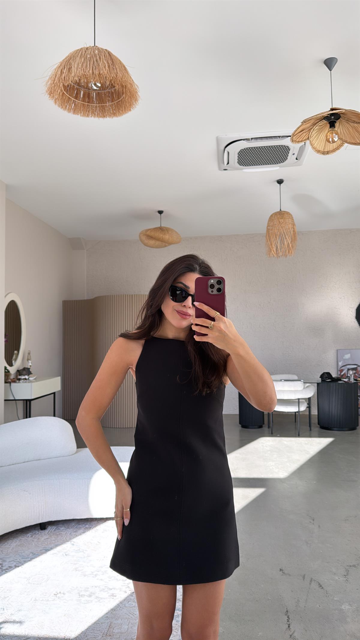 Siyah Premium Askılı Mini Elbise