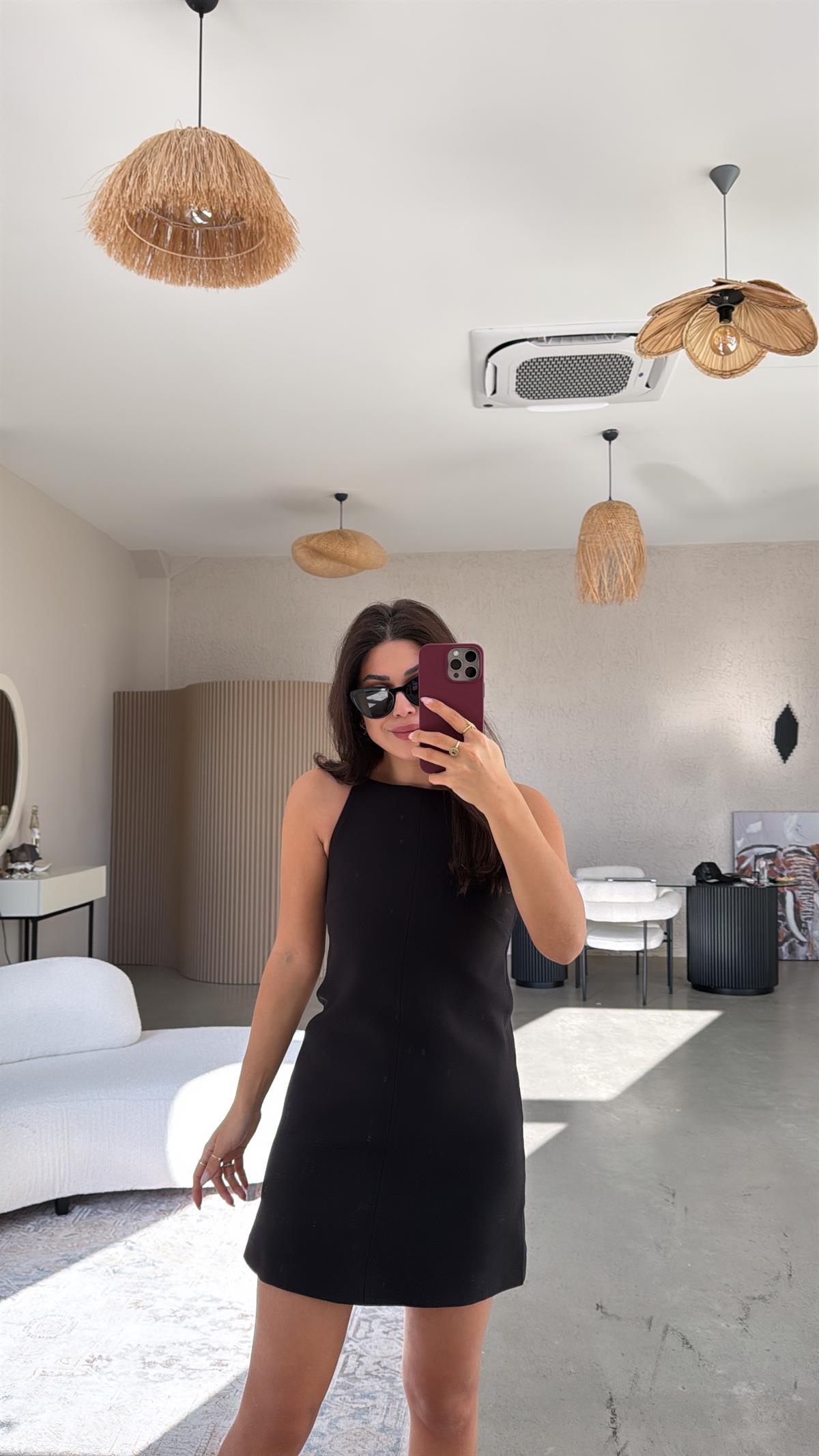 Siyah Premium Askılı Mini Elbise