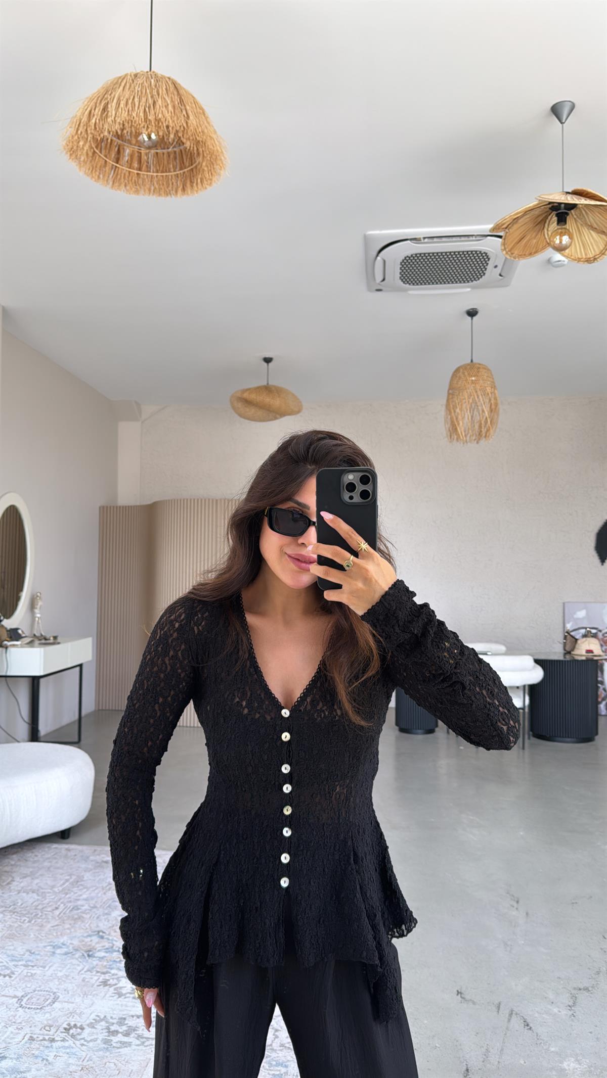 Siyah Premium Dantel Bluz