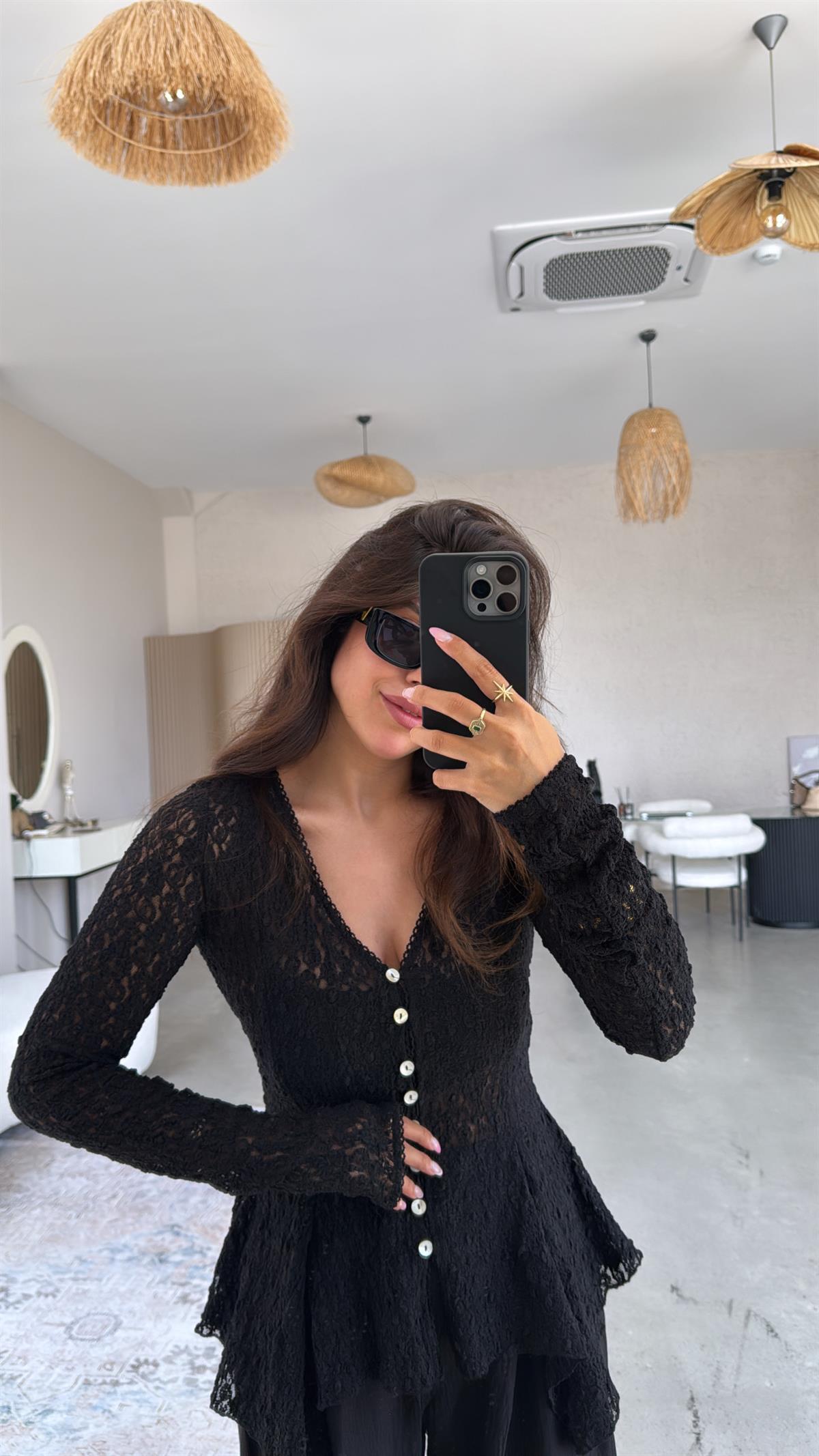 Siyah Premium Dantel Bluz