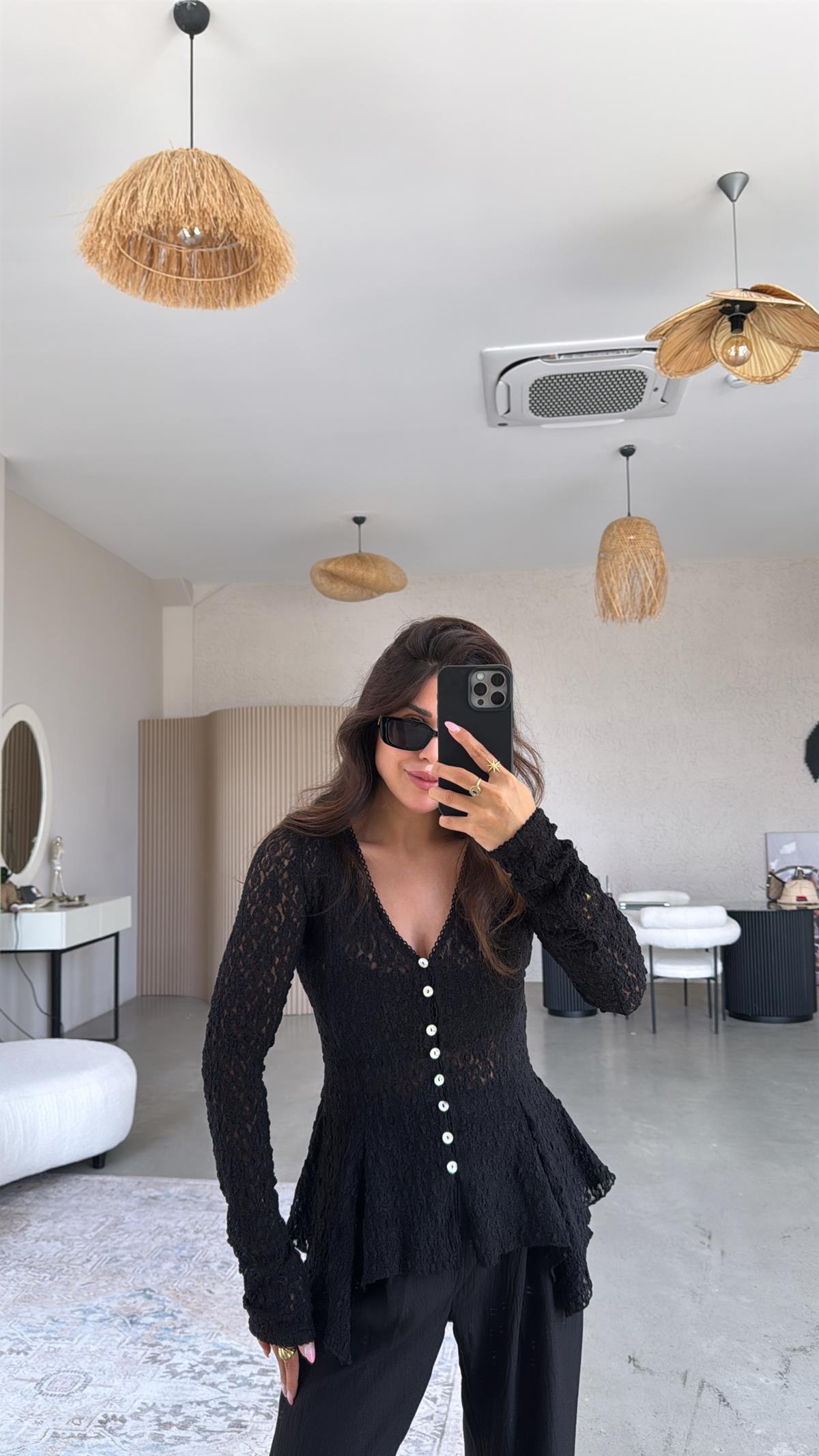 Siyah Premium Dantel Bluz