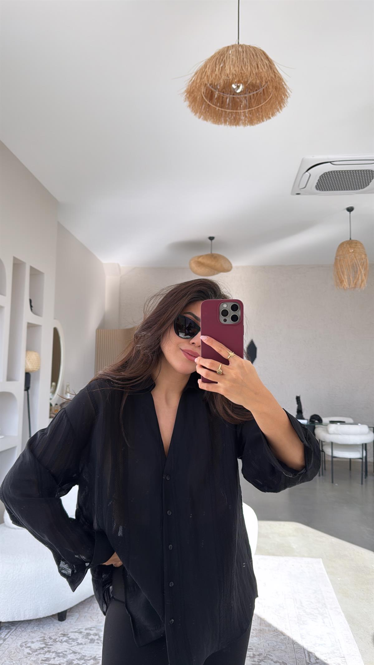 Siyah Premium Dokulu Gömlek