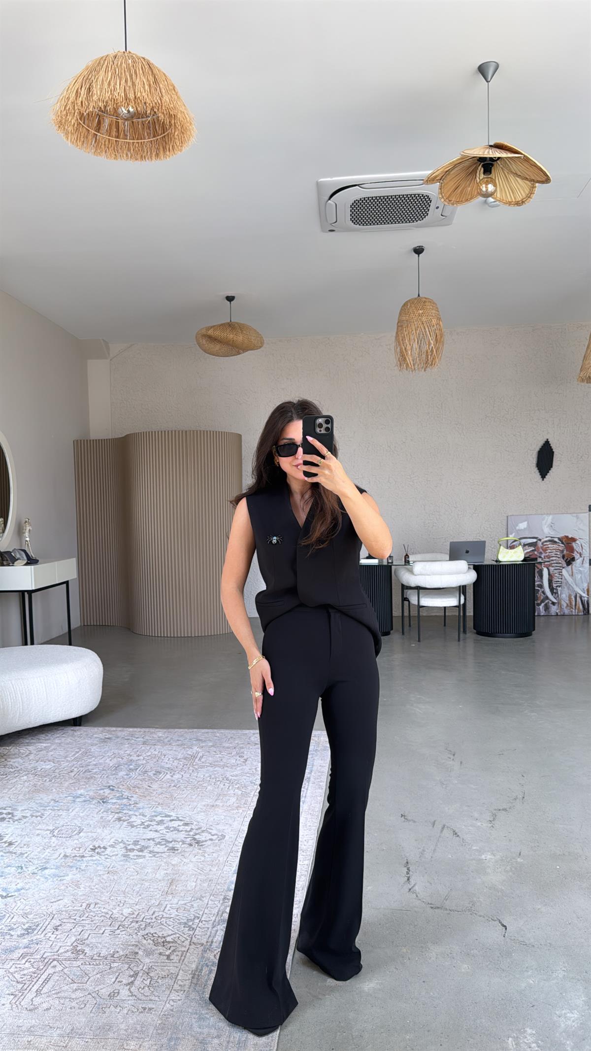 Siyah Premium Fit Gösteren İspanyol Kumaş Pantolon