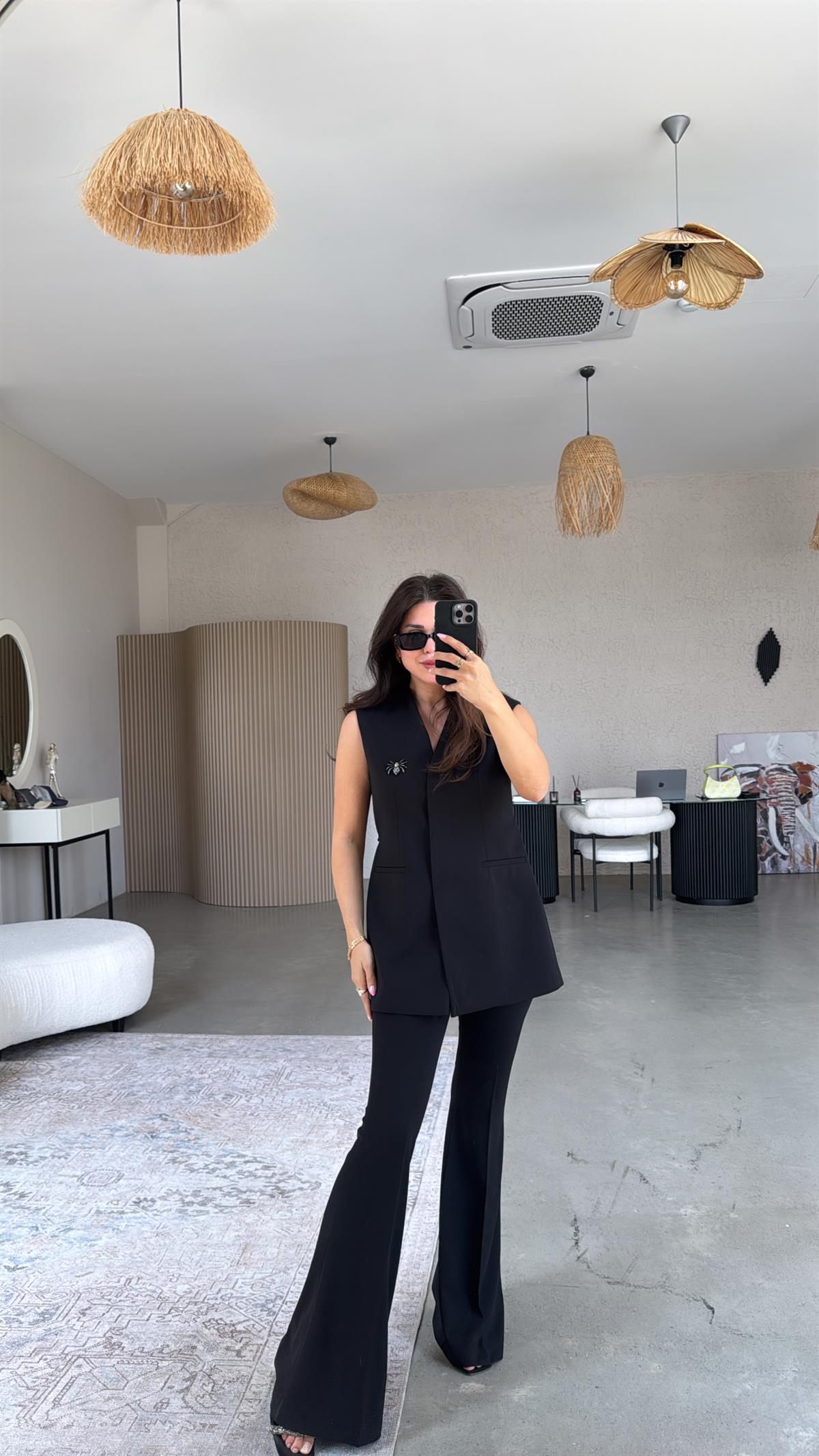 Siyah Premium Fit Gösteren İspanyol Kumaş Pantolon