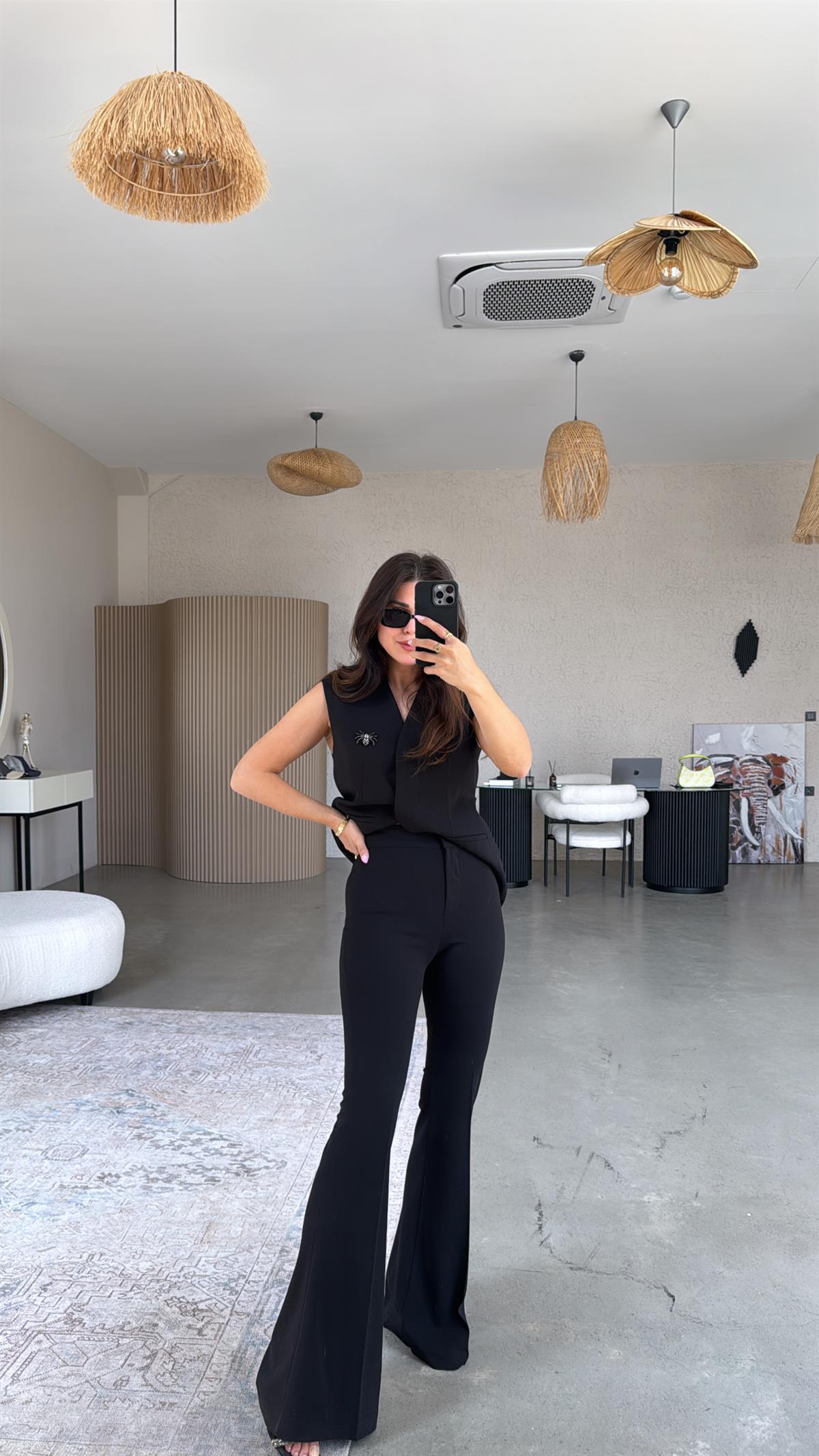 Siyah Premium Fit Gösteren İspanyol Kumaş Pantolon