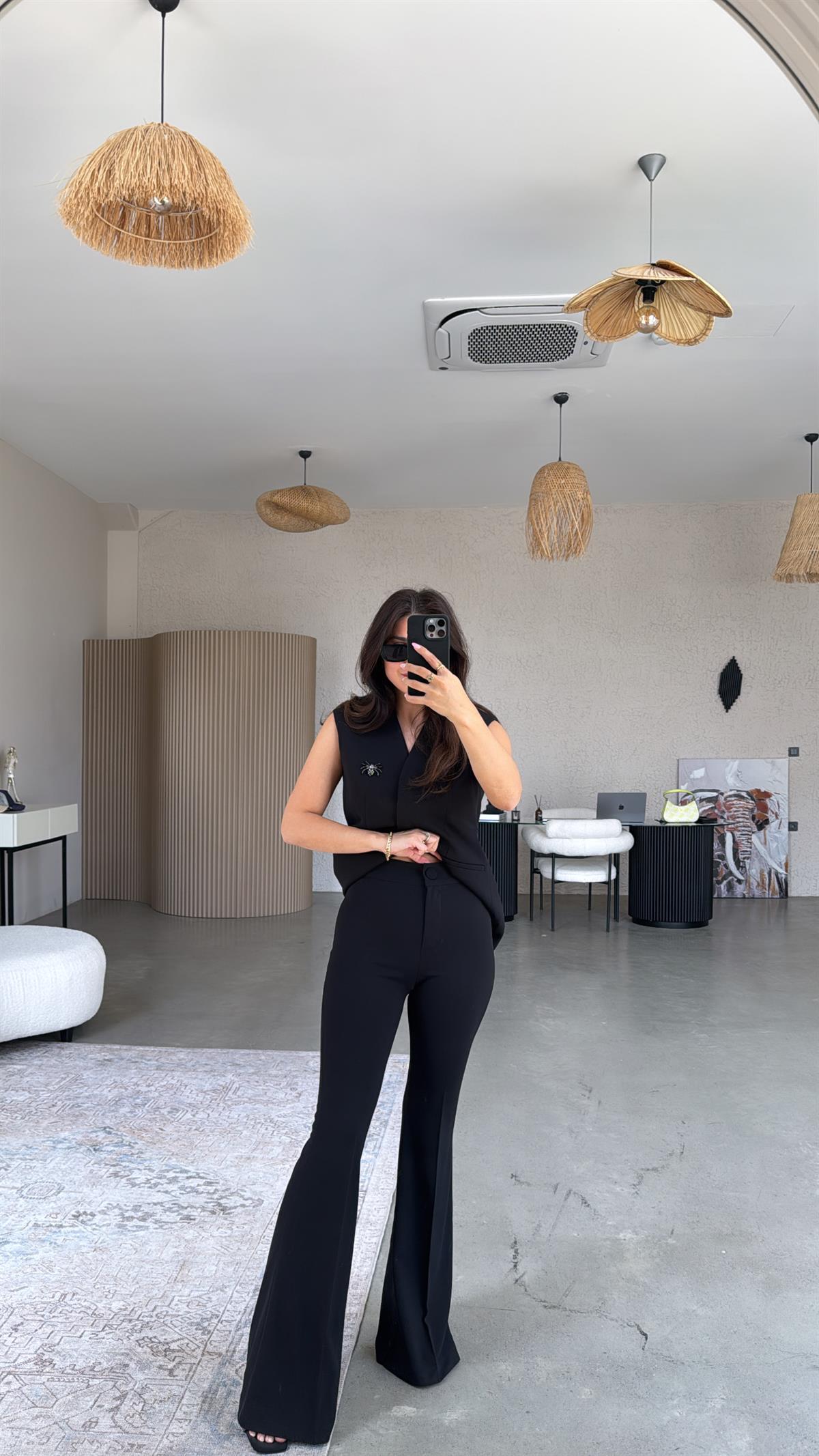 Siyah Premium Fit Gösteren İspanyol Kumaş Pantolon