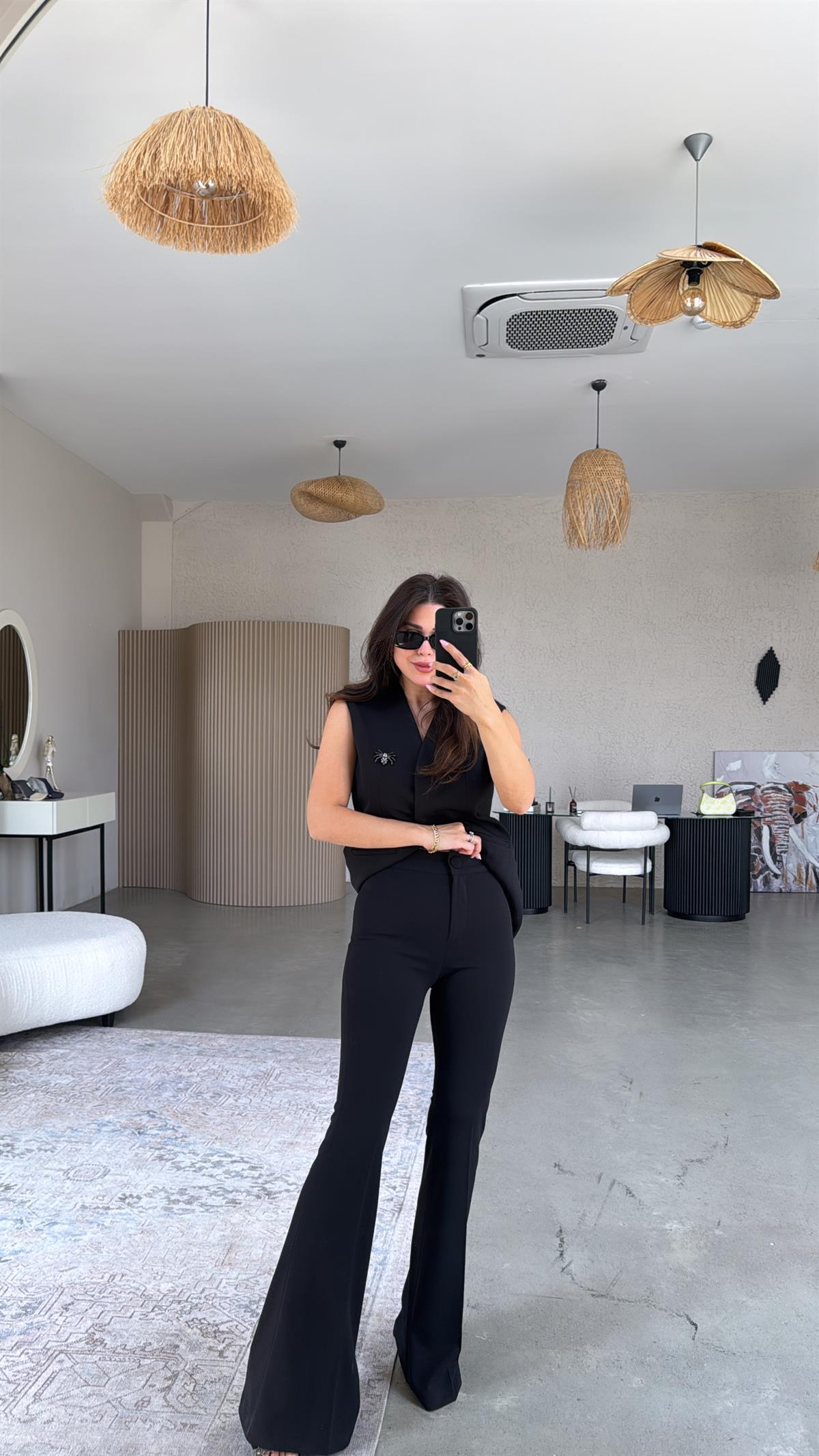 Siyah Premium Fit Gösteren İspanyol Kumaş Pantolon