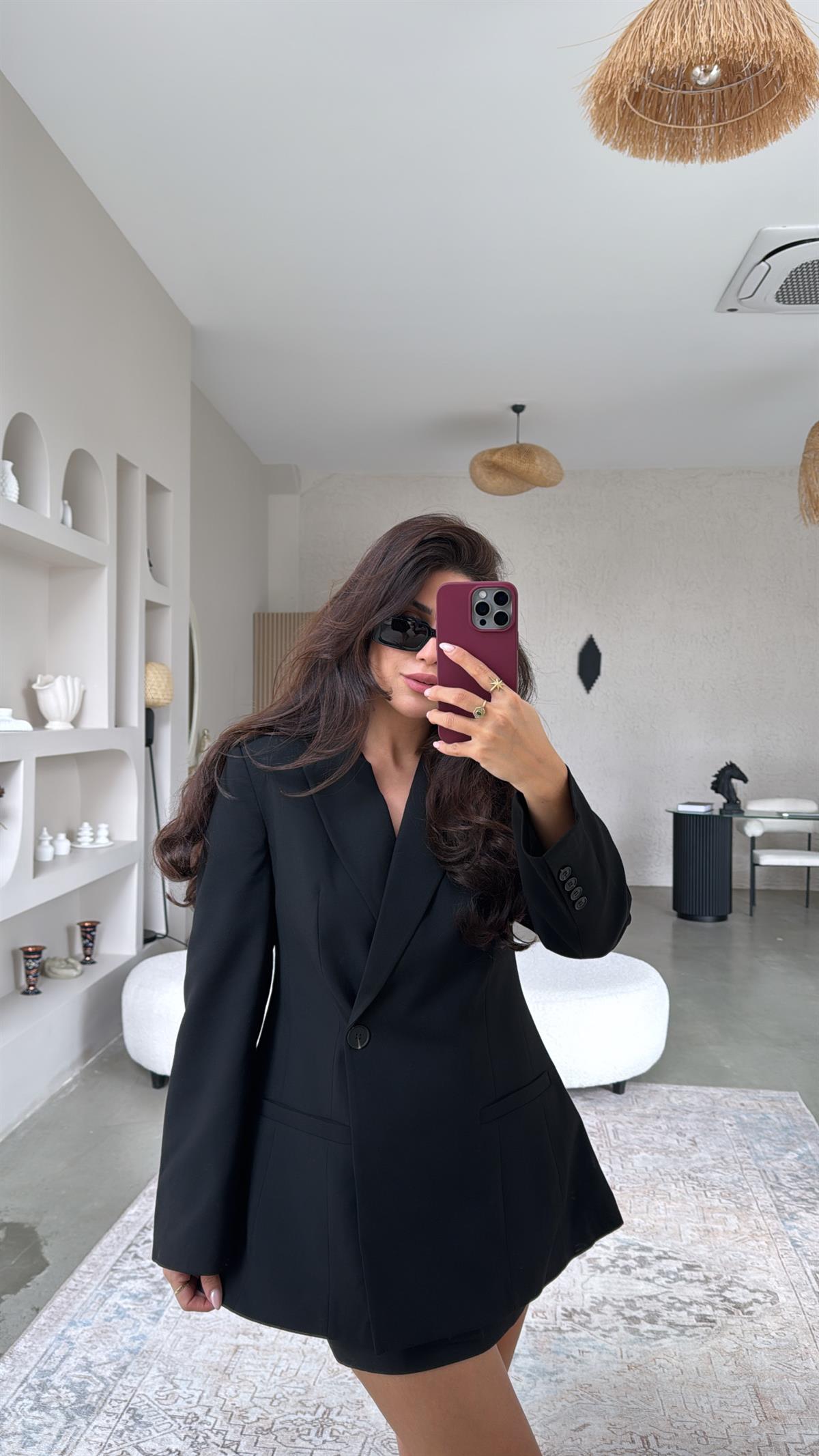 Siyah Premium Kruvaze Ceket Etek Takım