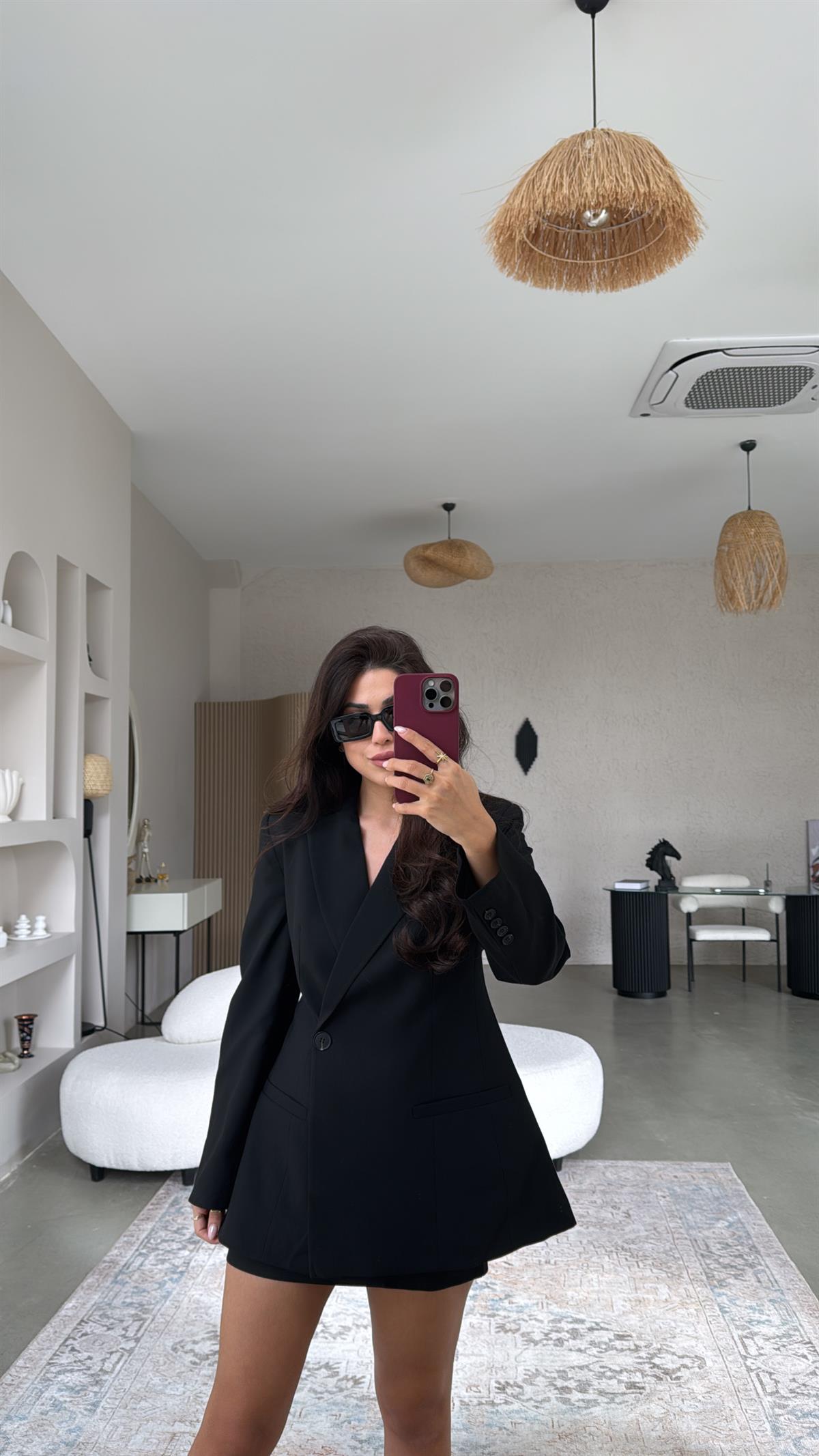 Siyah Premium Kruvaze Ceket Etek Takım