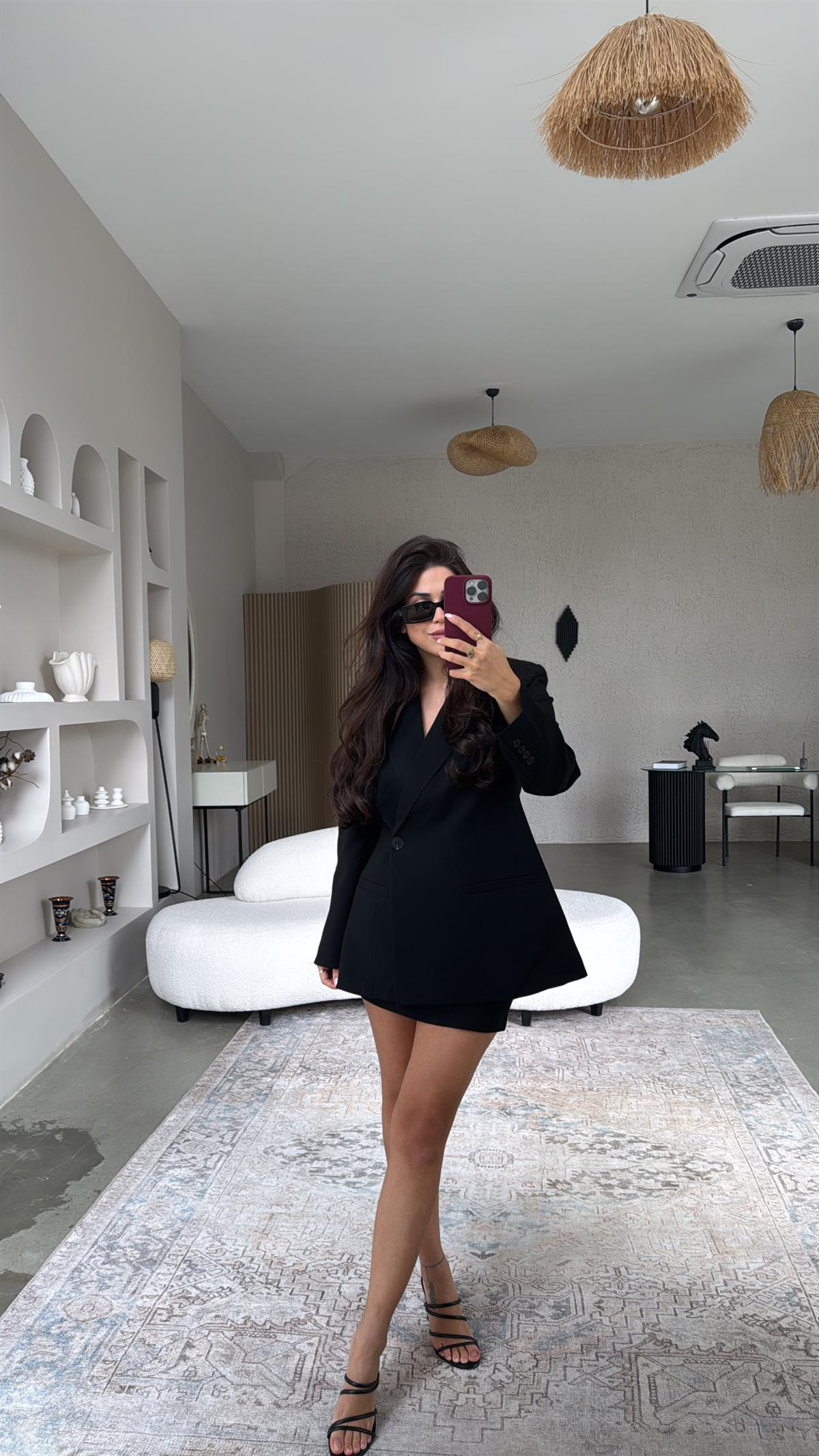 Siyah Premium Kruvaze Ceket Etek Takım