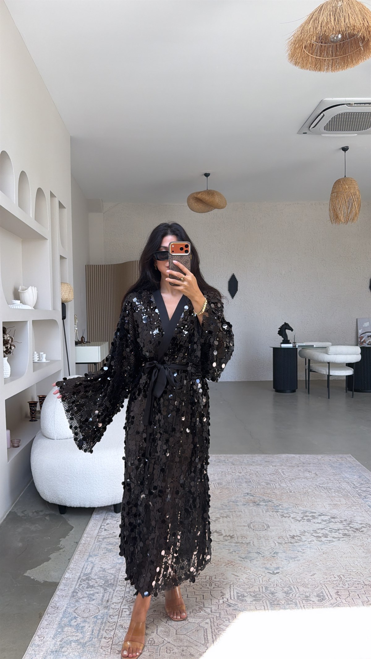 Siyah Pul Payet Premium Kimono