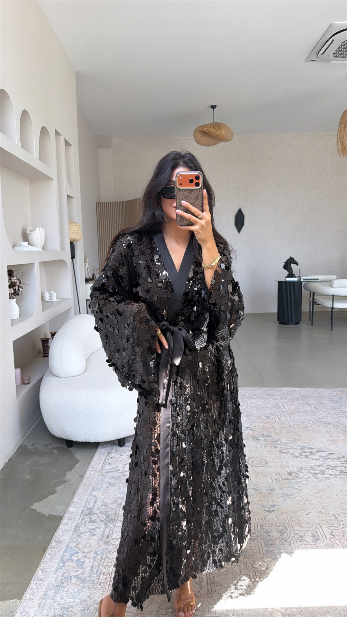 Siyah Pul Payet Premium Kimono