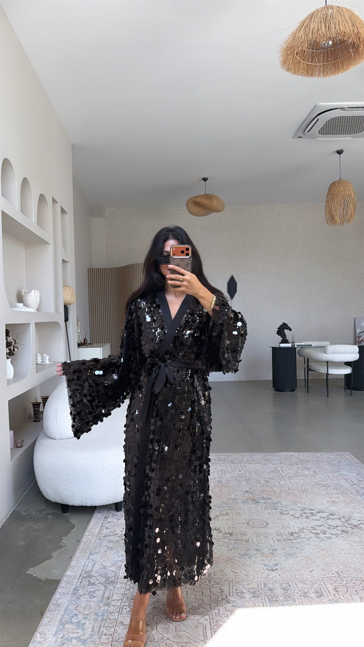 Siyah Pul Payet Premium Kimono