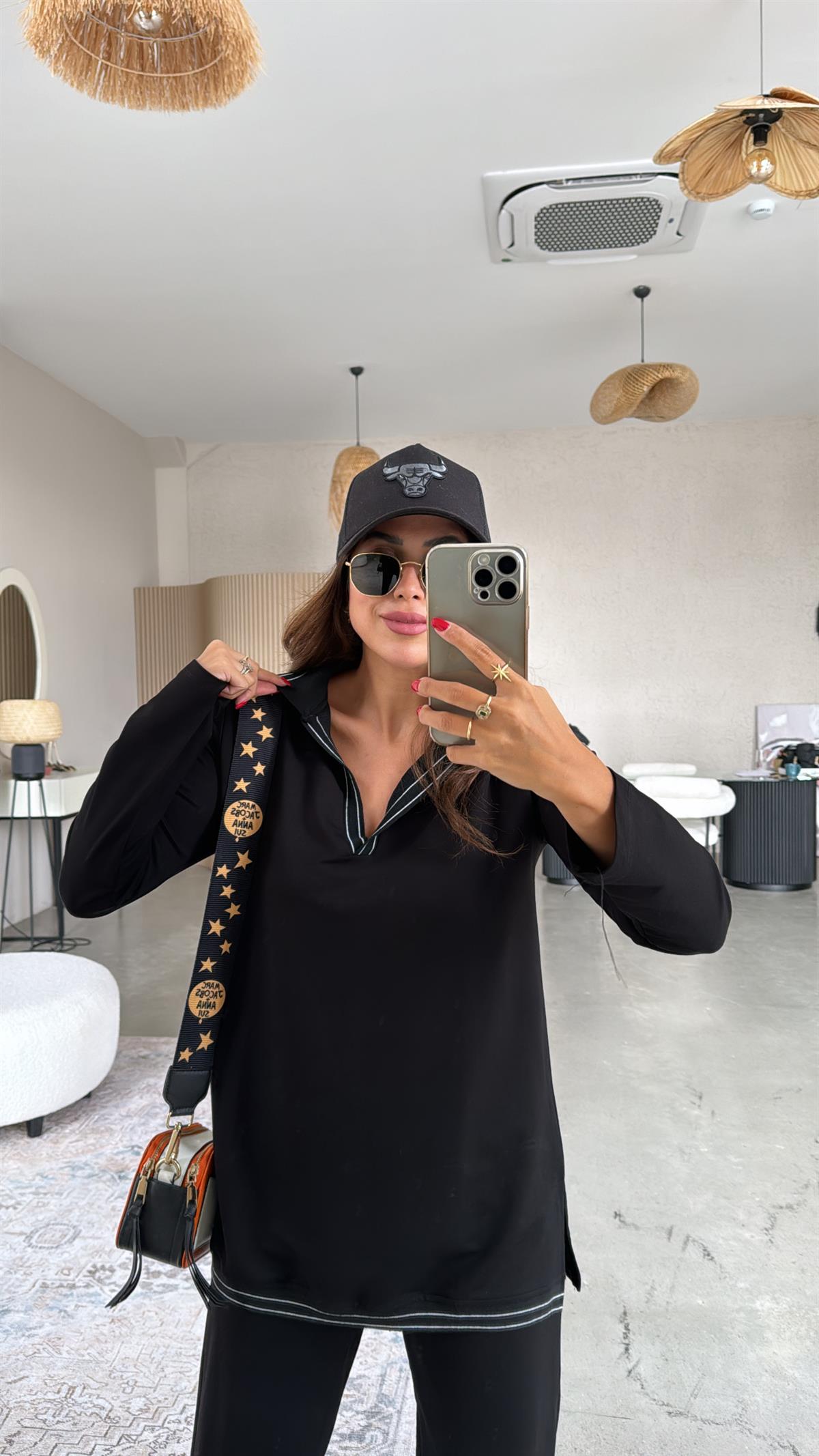 Siyah Ribanalı Polo Yaka Takım