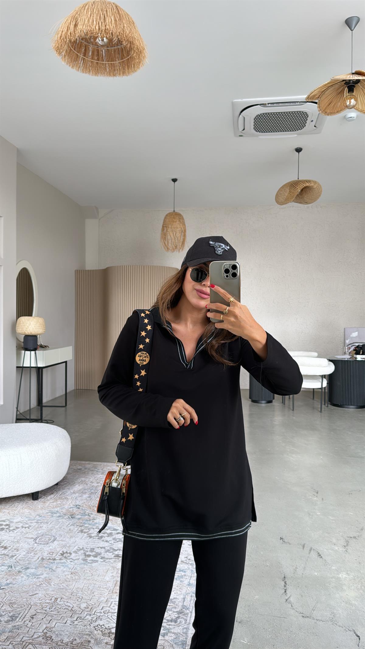 Siyah Ribanalı Polo Yaka Takım