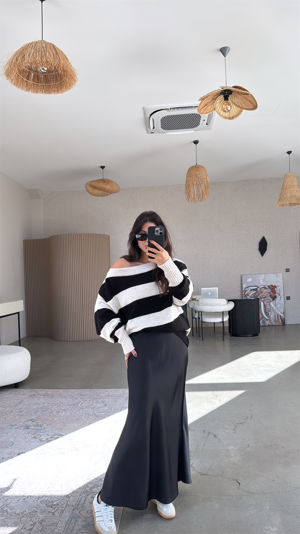 Siyah Saten Maxi Etek