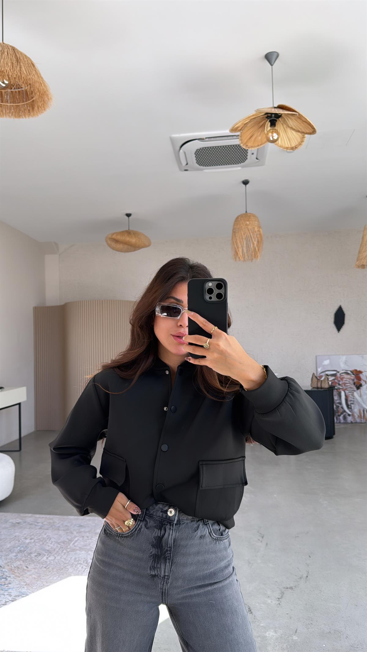 Siyah Scuba Bomber Ceket