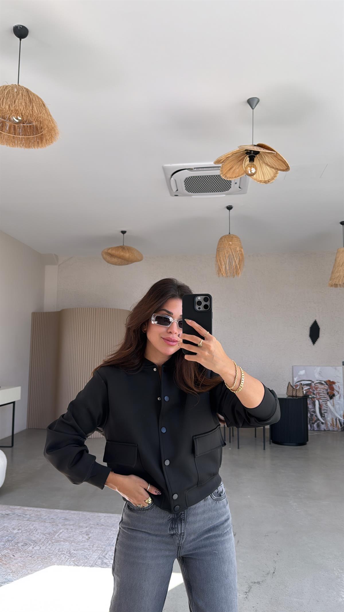 Siyah Scuba Bomber Ceket