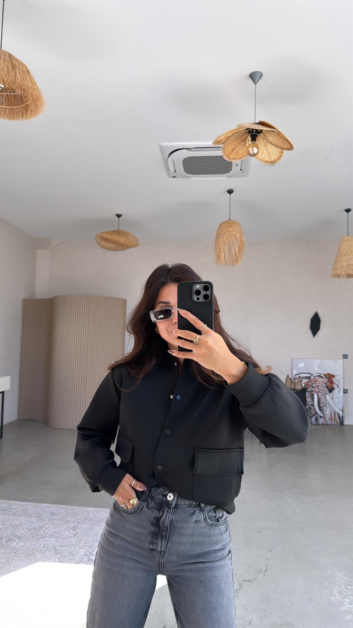 Siyah Scuba Bomber Ceket