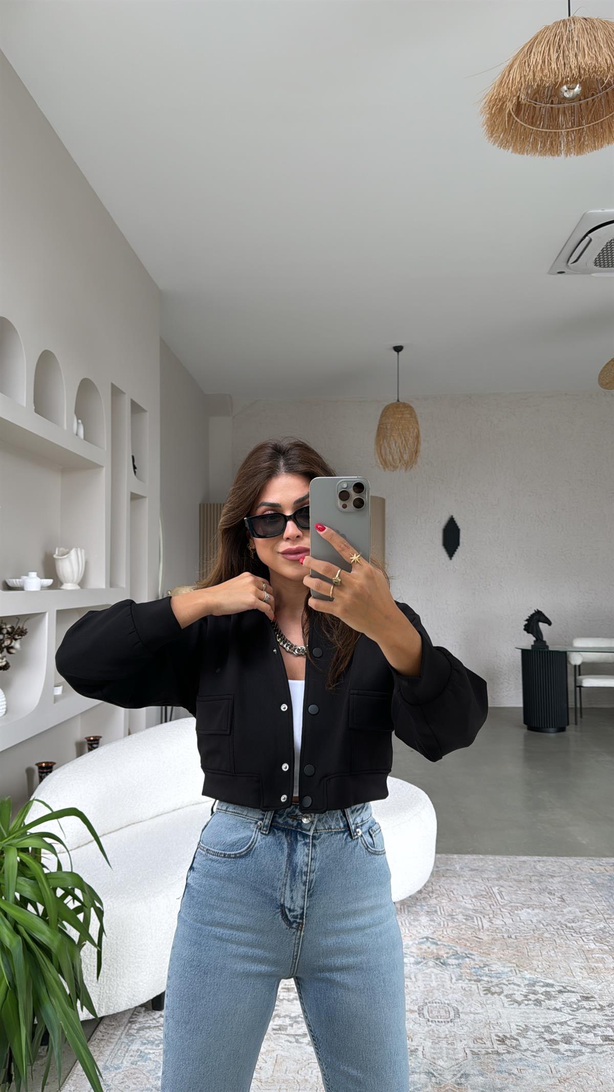 Siyah Scuba Bomber Ceket