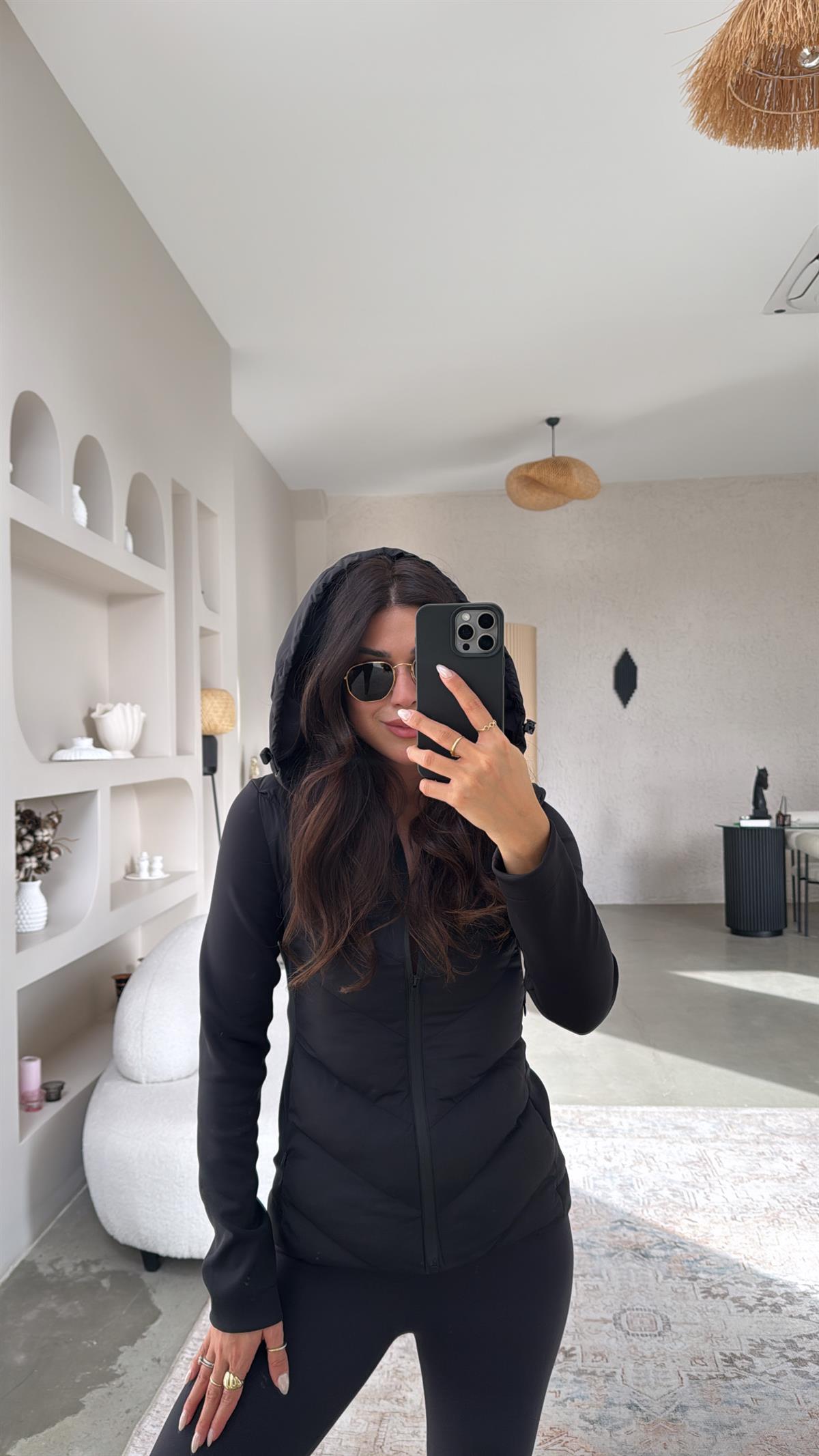 Siyah Scuba Detaylı Şişme Mont