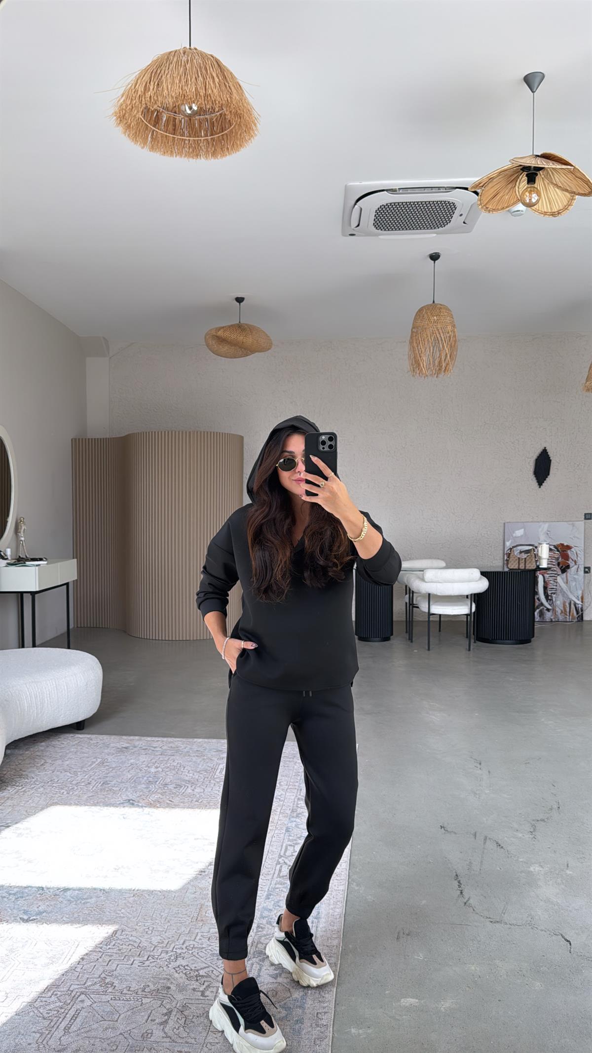 Siyah Scuba Kapüşonlu Takım