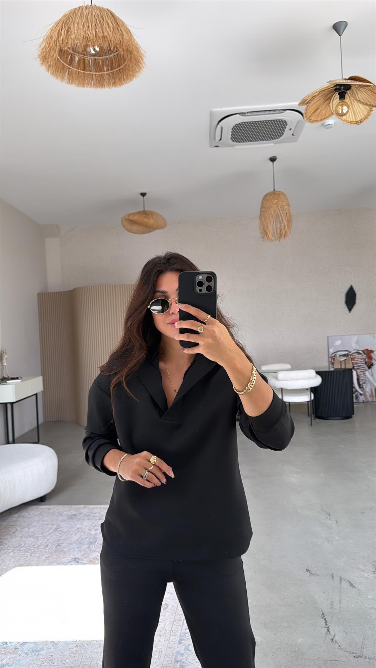 Siyah Scuba Kapüşonlu Takım