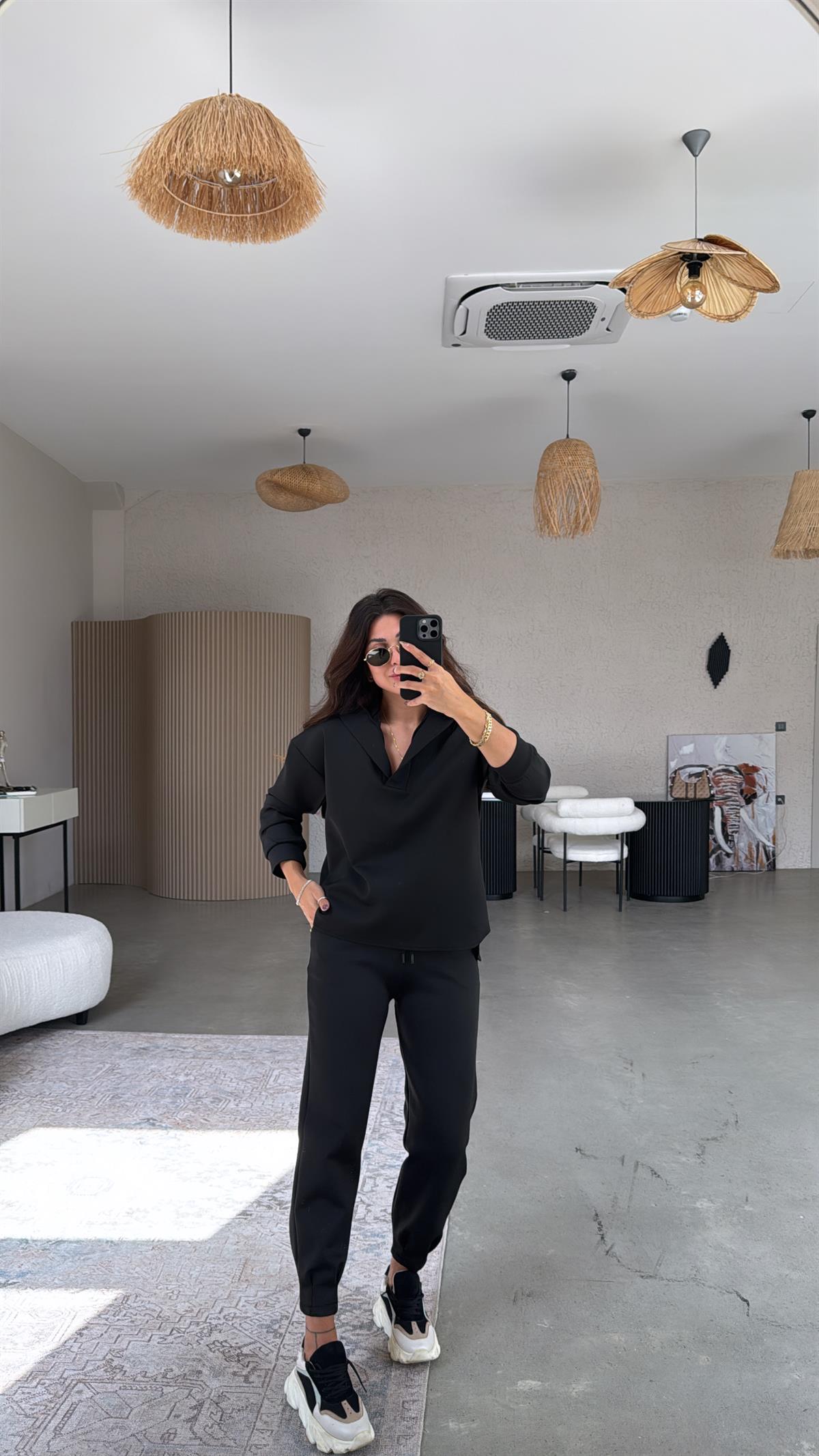 Siyah Scuba Kapüşonlu Takım