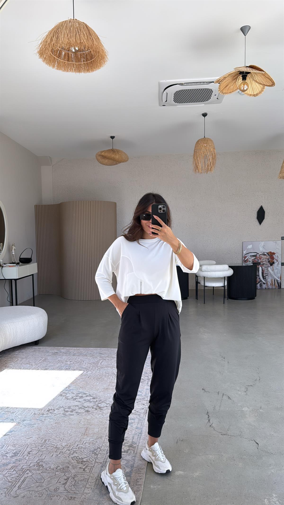 Siyah Scuba Rahat Pantolon