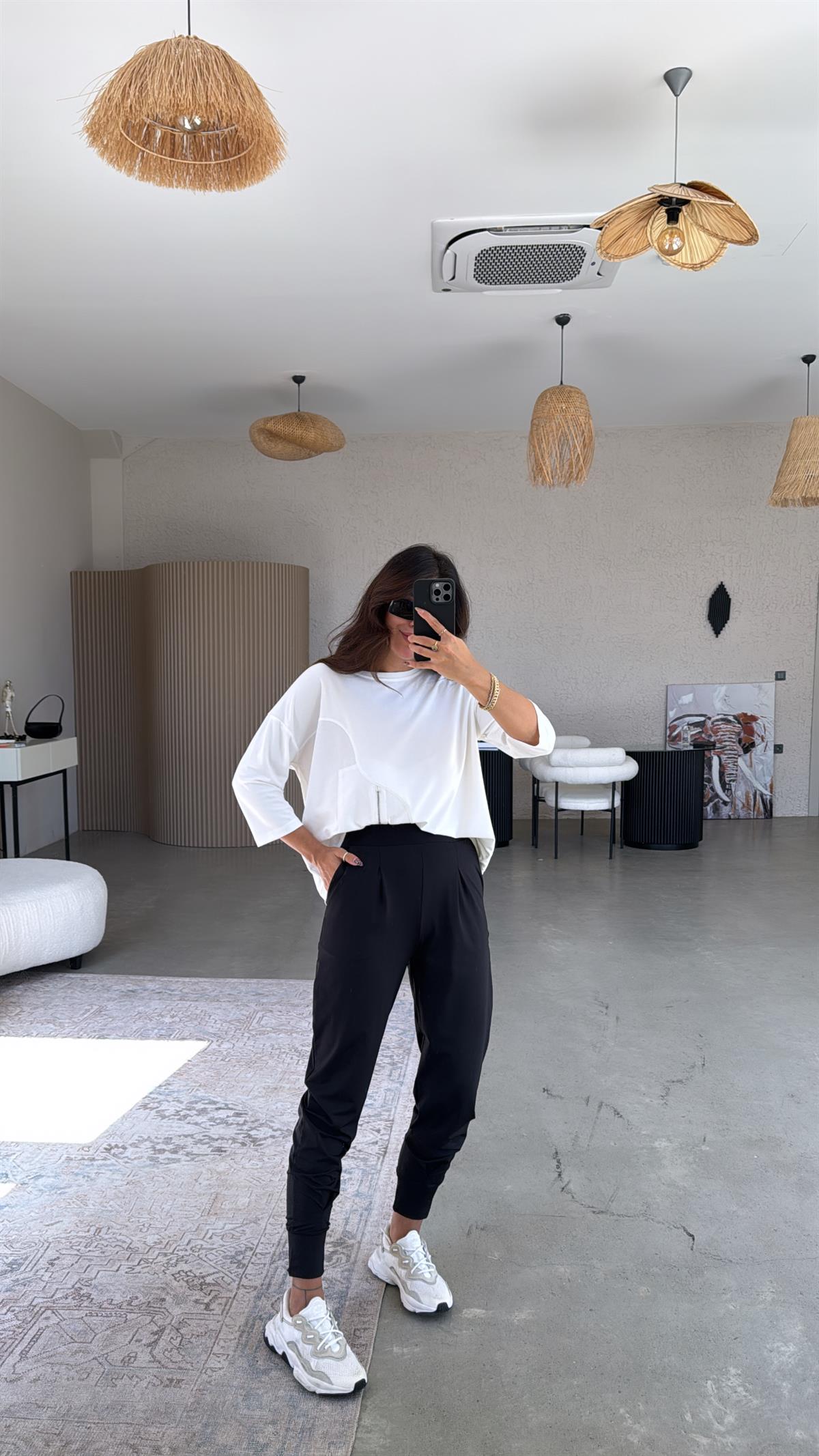 Siyah Scuba Rahat Pantolon