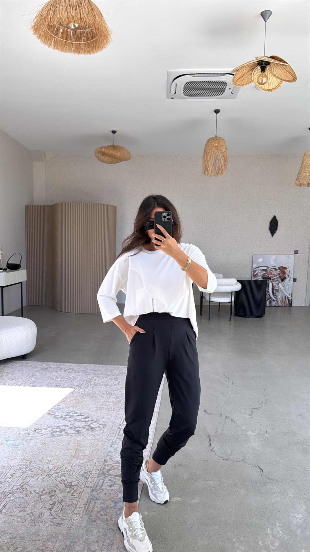 Siyah Scuba Rahat Pantolon