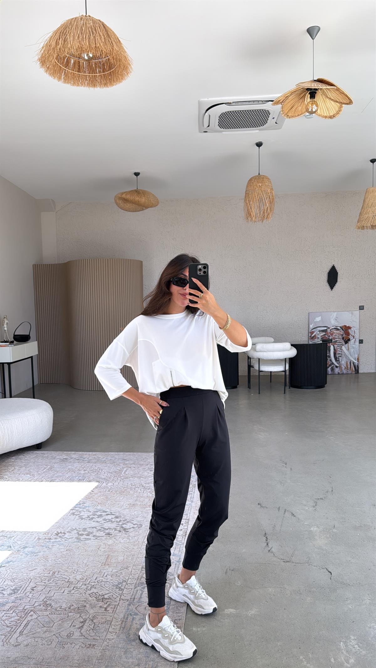 Siyah Scuba Rahat Pantolon