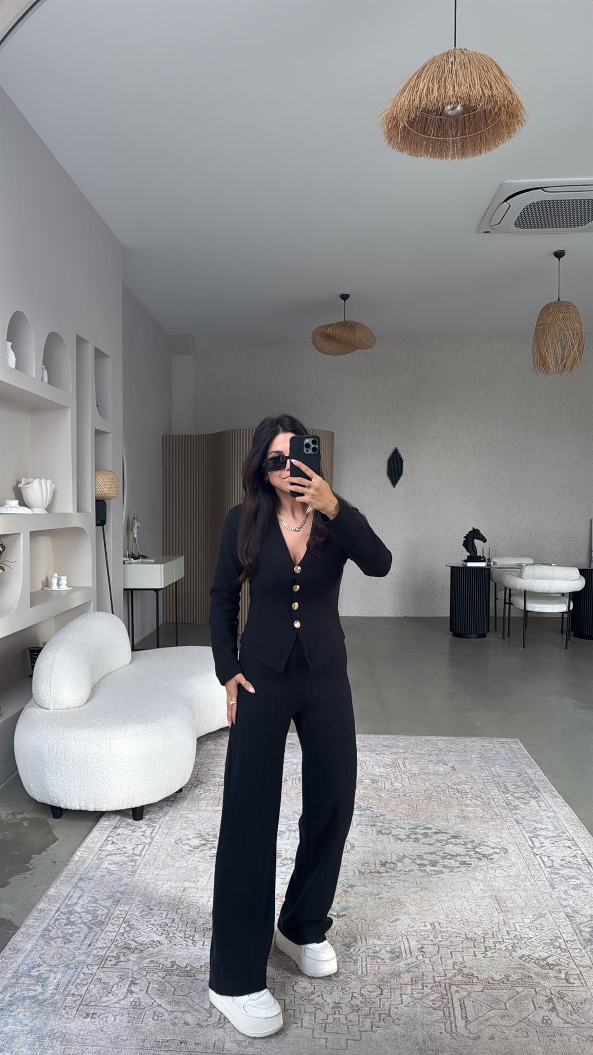 Siyah Selanik Triko ZR model Hırka Pantolon Takım