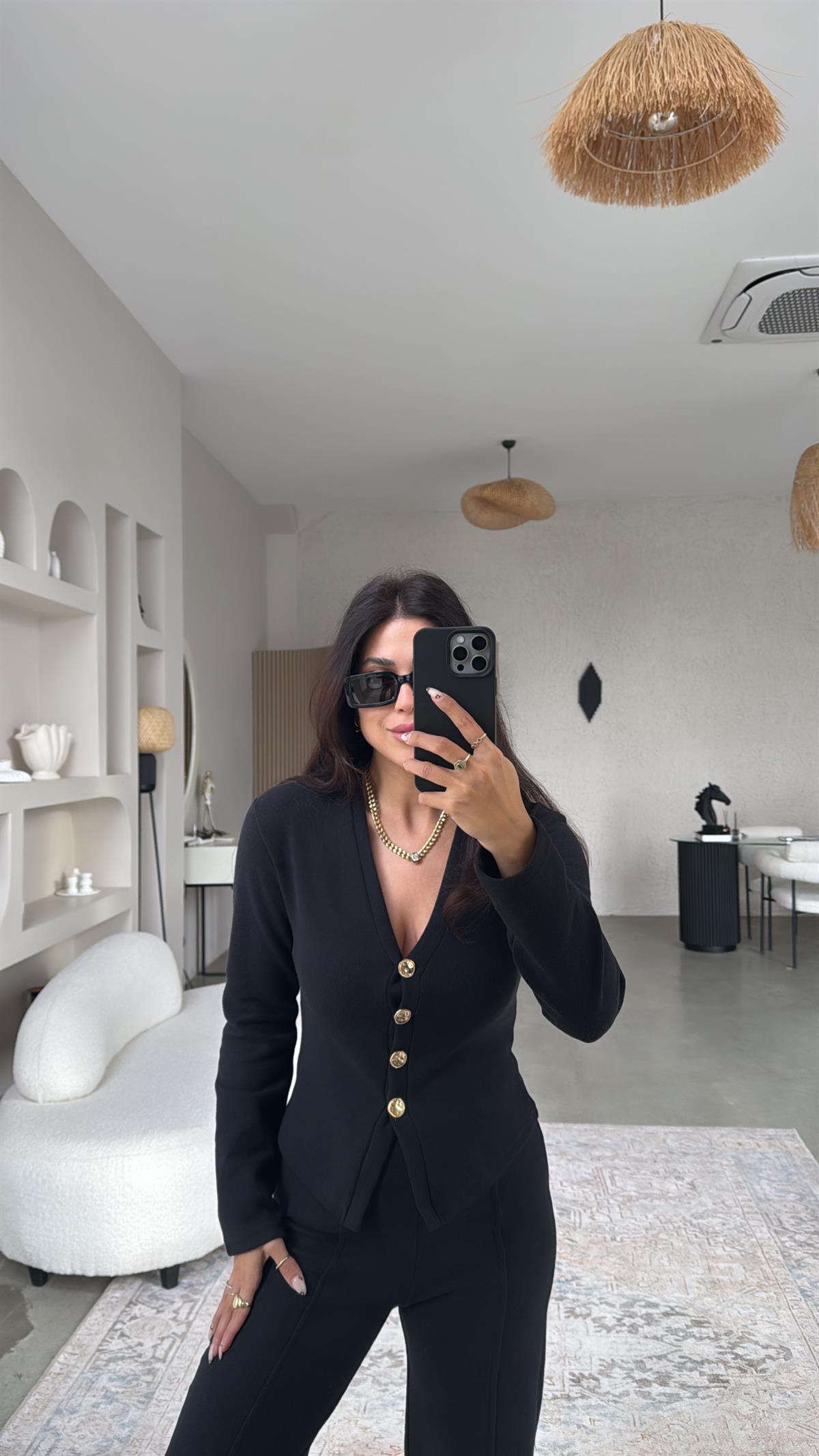 Siyah Selanik Triko ZR model Hırka Pantolon Takım