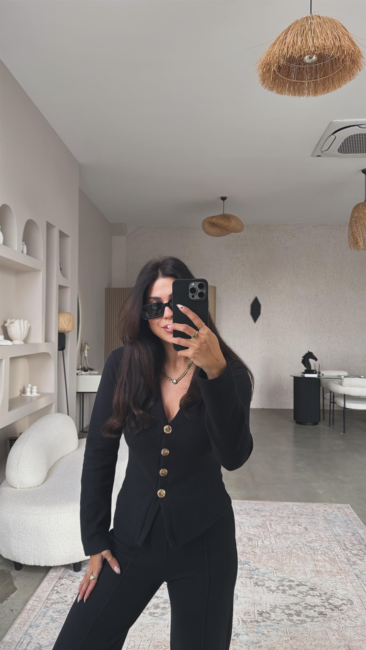 Siyah Selanik Triko ZR model Hırka Pantolon Takım