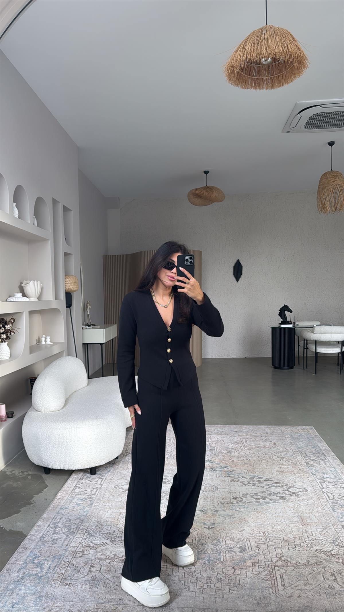 Siyah Selanik Triko ZR model Hırka Pantolon Takım