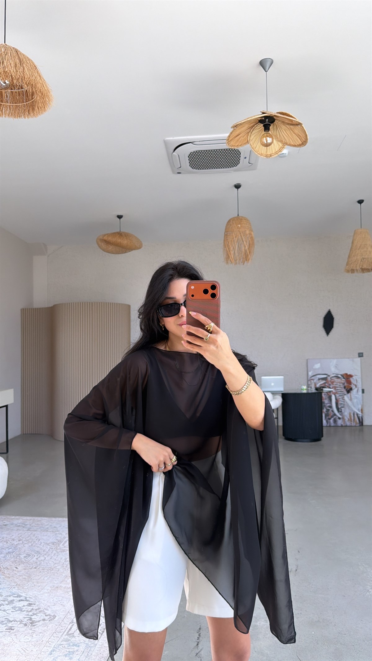 Siyah Şifon Transparan Panço