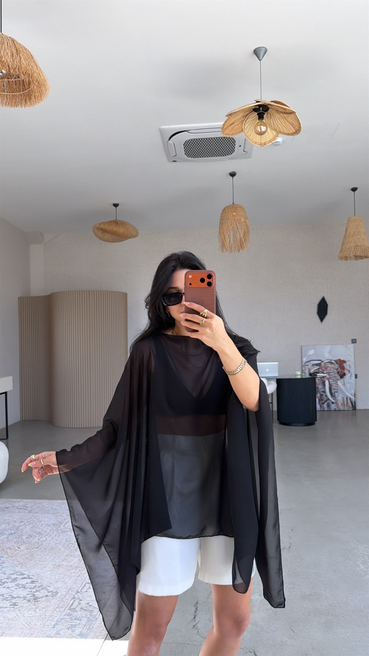 Siyah Şifon Transparan Panço