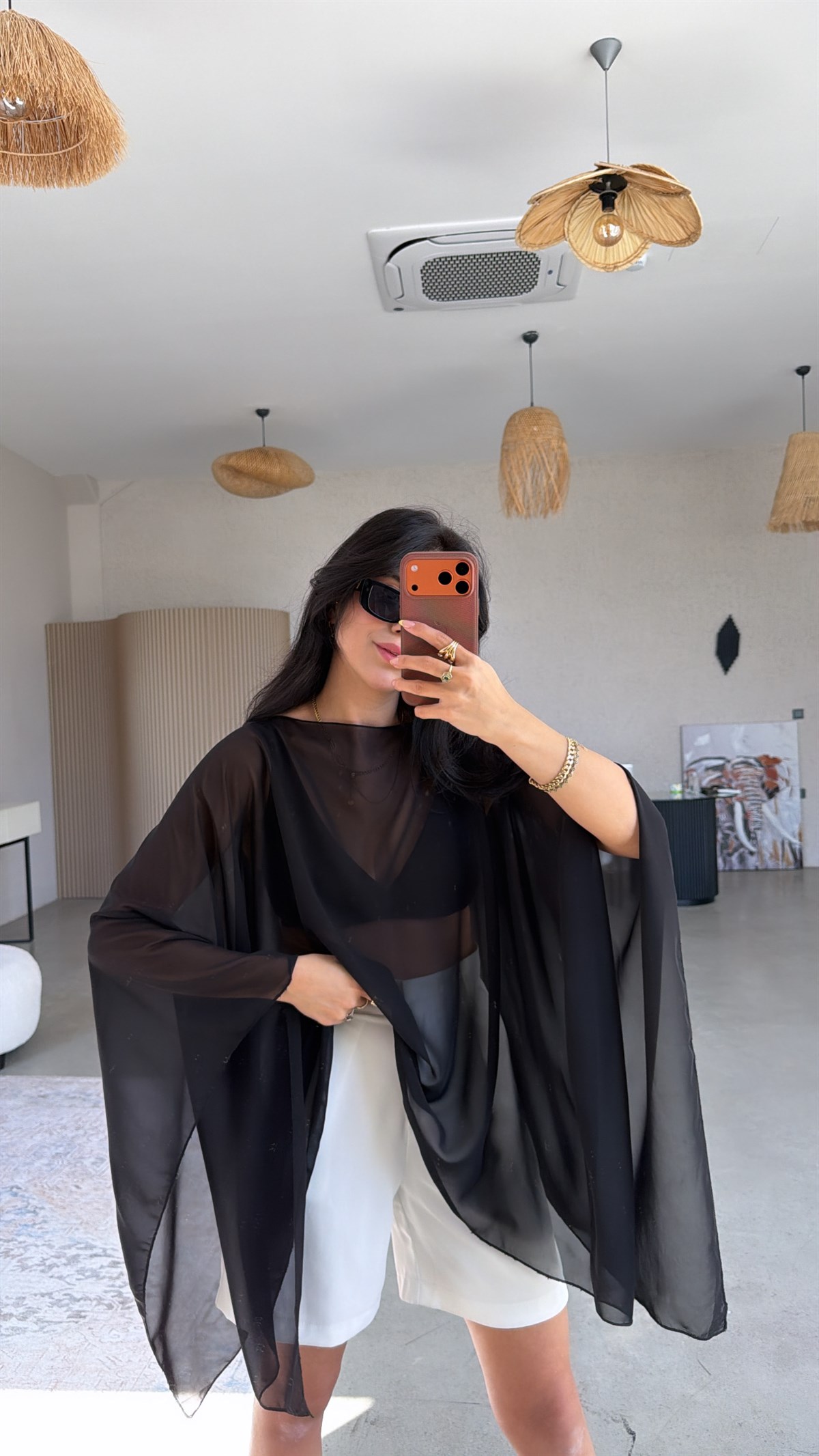 Siyah Şifon Transparan Panço