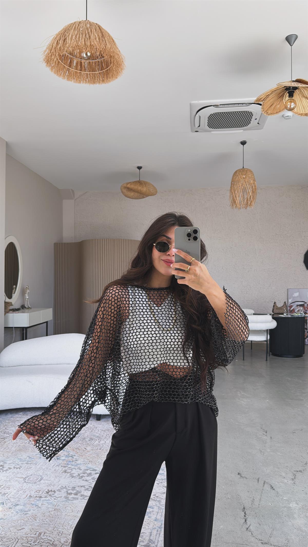 Siyah Simli File Bluz