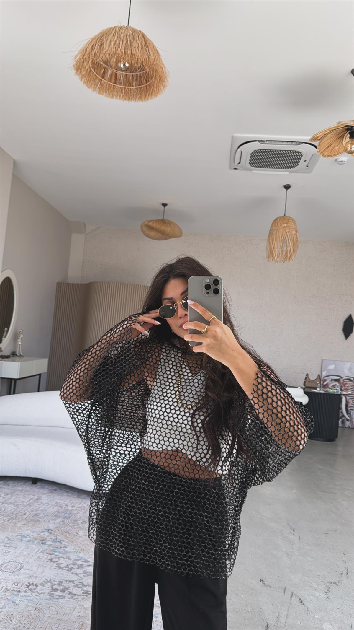 Siyah Simli File Bluz