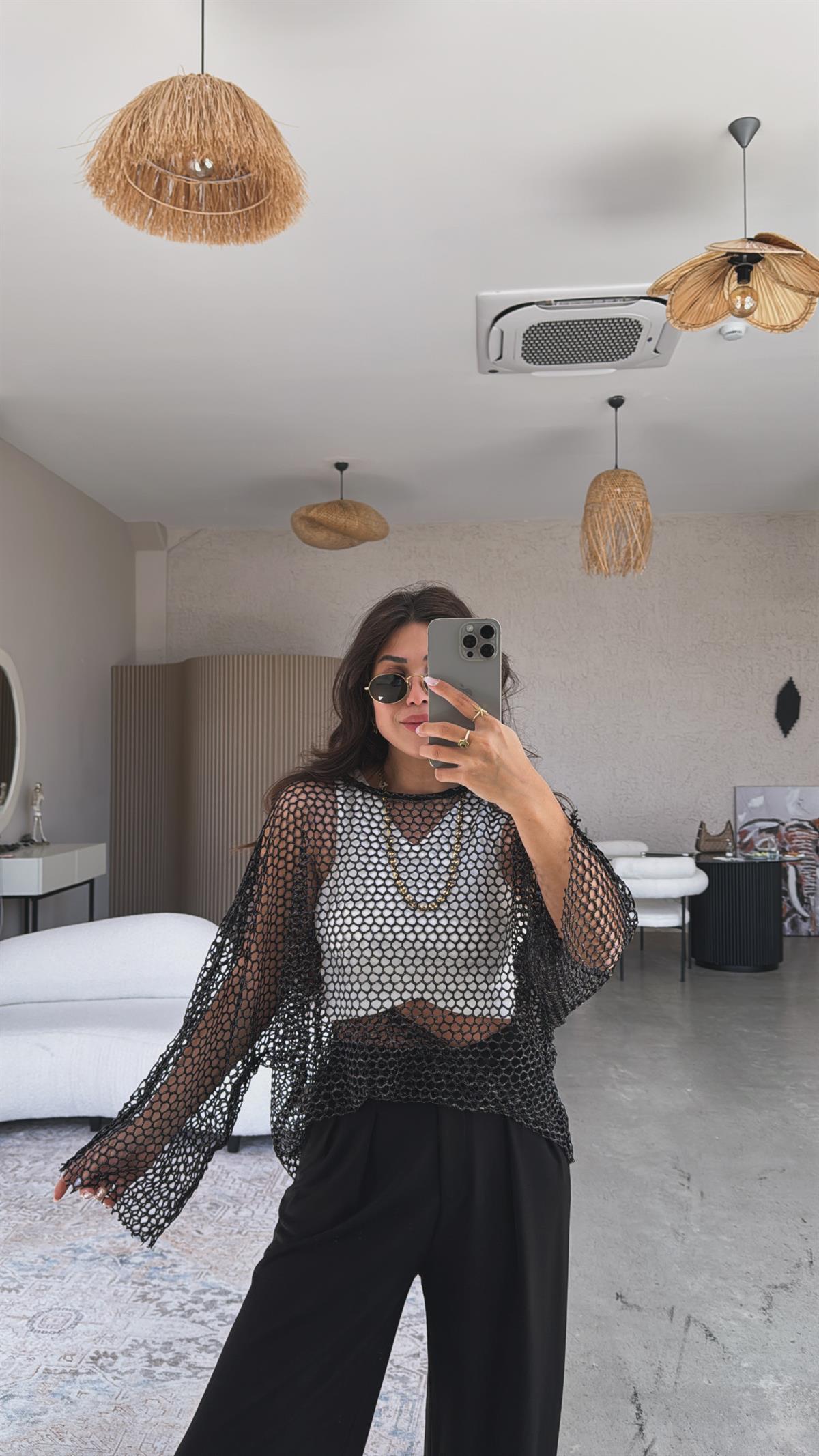 Siyah Simli File Bluz