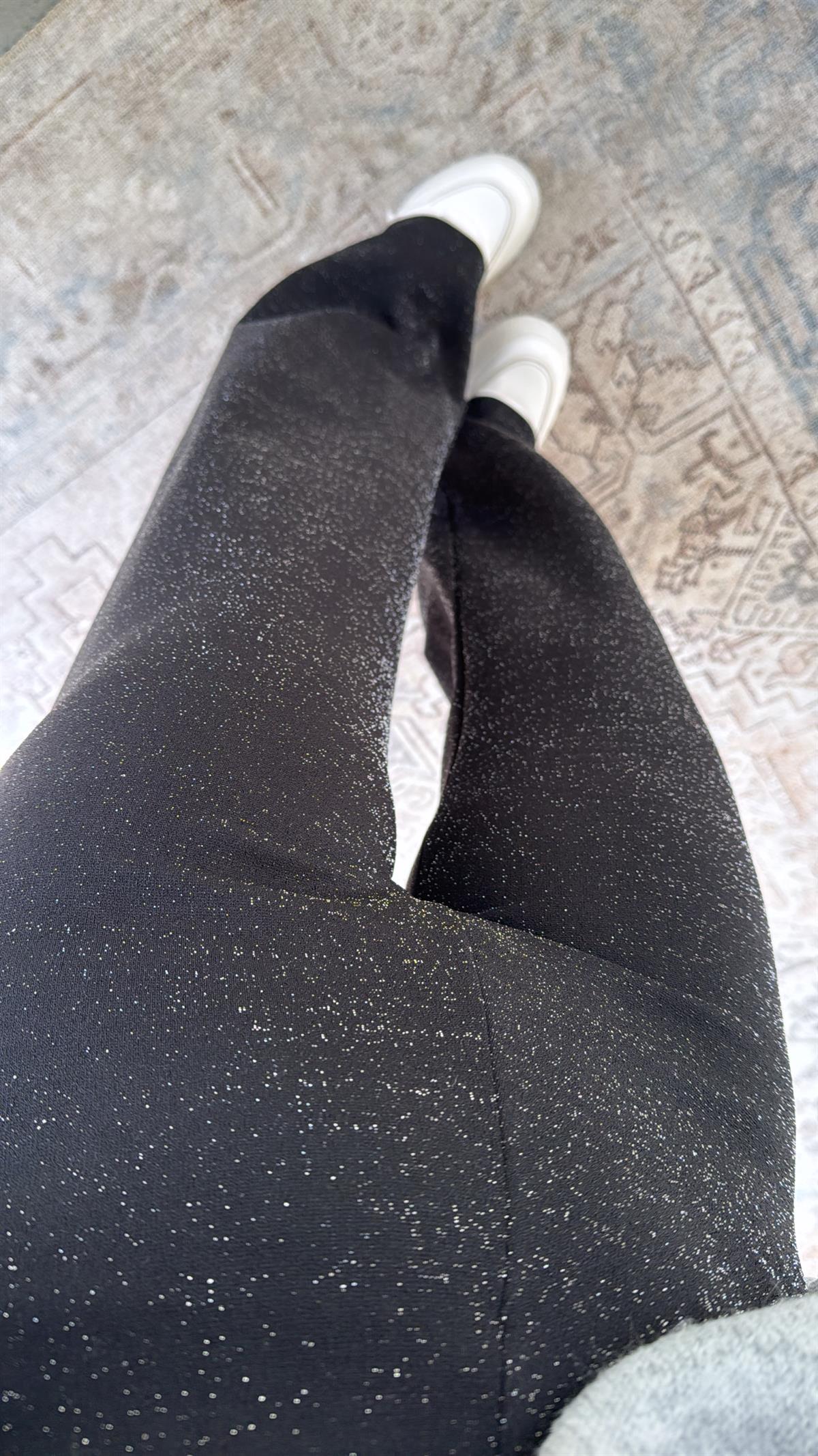 Siyah Simli İthal Kumaş Bol Paça Pantolon