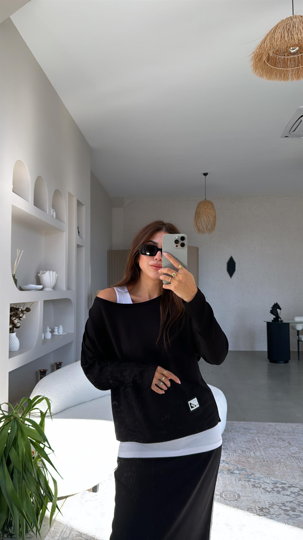 Siyah Simli Şeritli Etekli Üçlü Takım